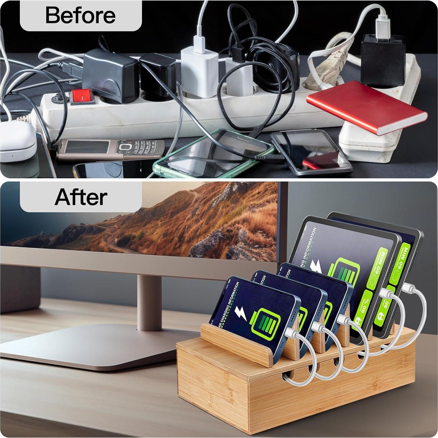 Estación de Carga de Bambú MINCORD para 5 Dispositivos