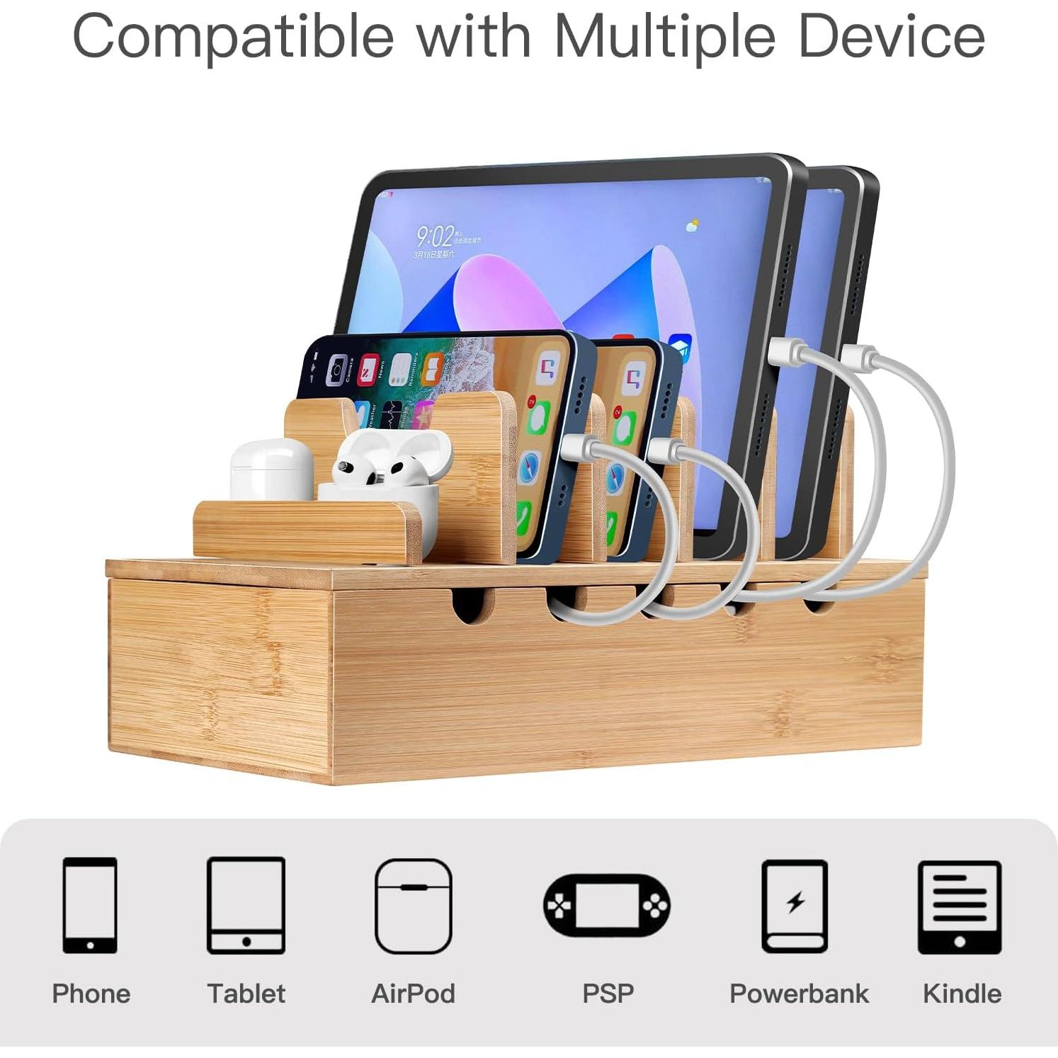 Estación de Carga de Bambú MINCORD para 5 Dispositivos