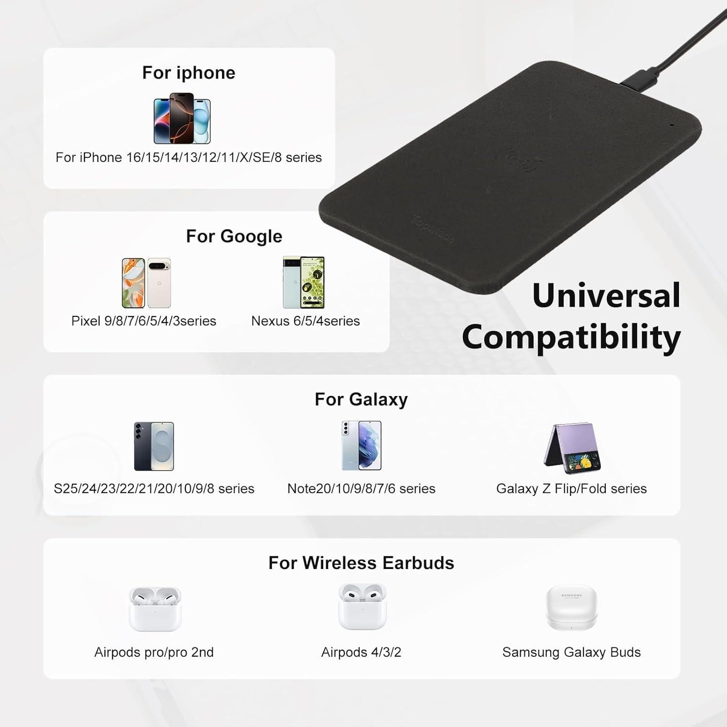 TopMade Bandeja de Valet con Carga Inalámbrica 4 Compartimentos Negro