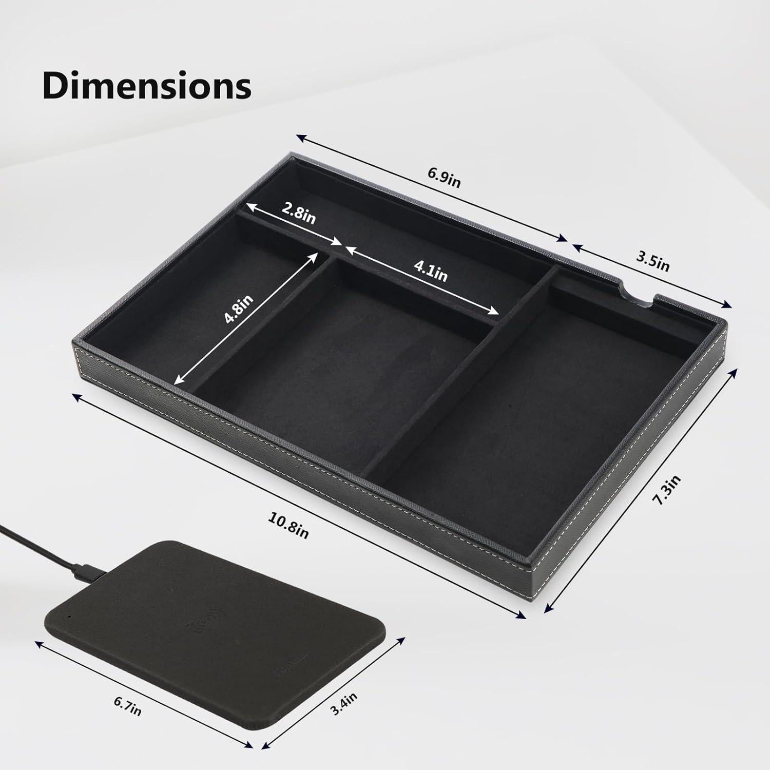 TopMade Bandeja de Valet con Carga Inalámbrica 4 Compartimentos Negro
