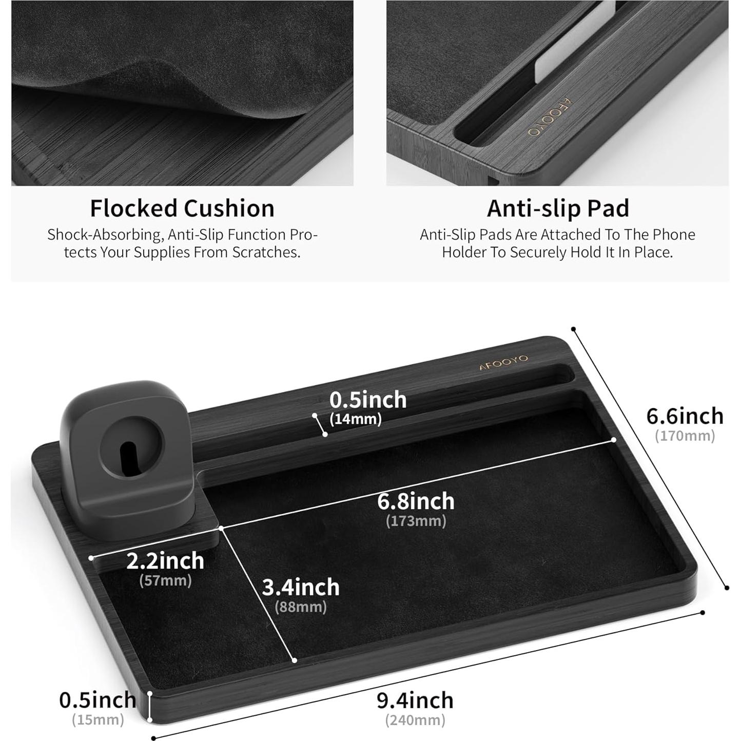 Organizador de Reloj de Madera Bambú con Carga Apple Watch