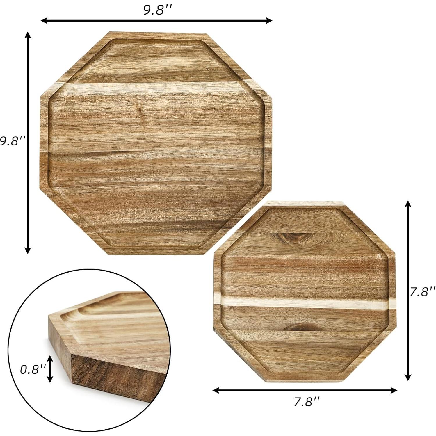 Paquete 2 Bandejas de Madera Acacia Octagonales 24,89 cm