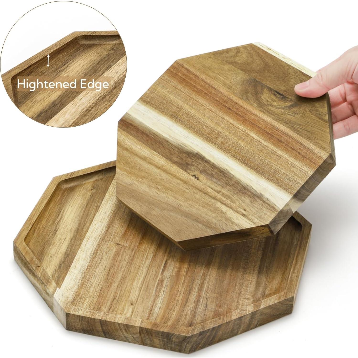 Paquete 2 Bandejas de Madera Acacia Octagonales 24,89 cm