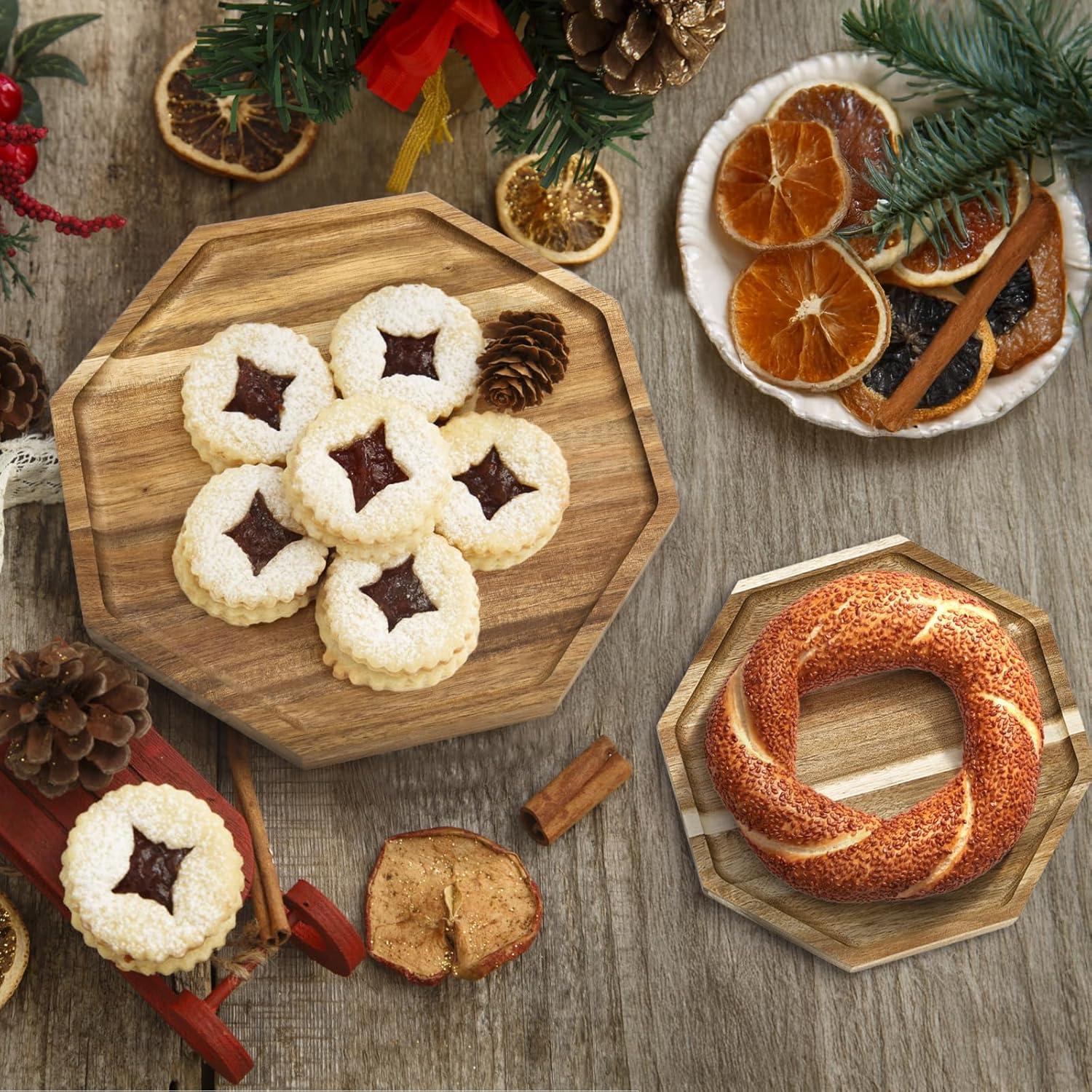 Paquete 2 Bandejas de Madera Acacia Octagonales 24,89 cm