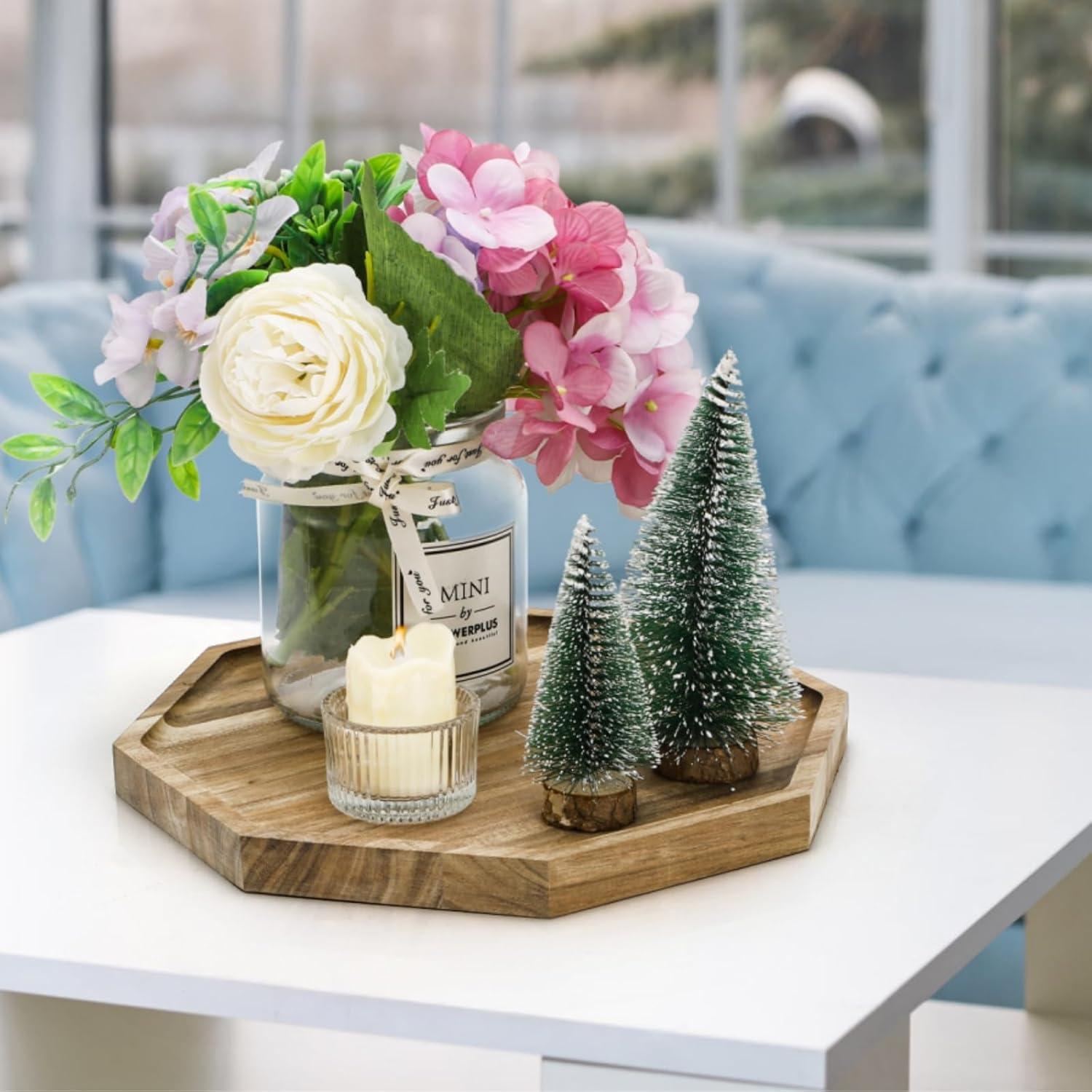 Paquete 2 Bandejas de Madera Acacia Octagonales 24,89 cm