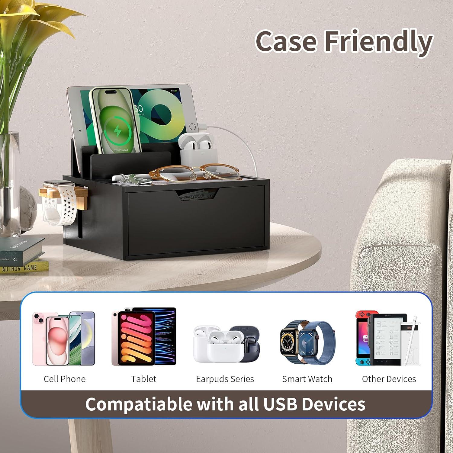 Estación de Carga de Bambú Pezin & Hulin 5 Puertos Negro