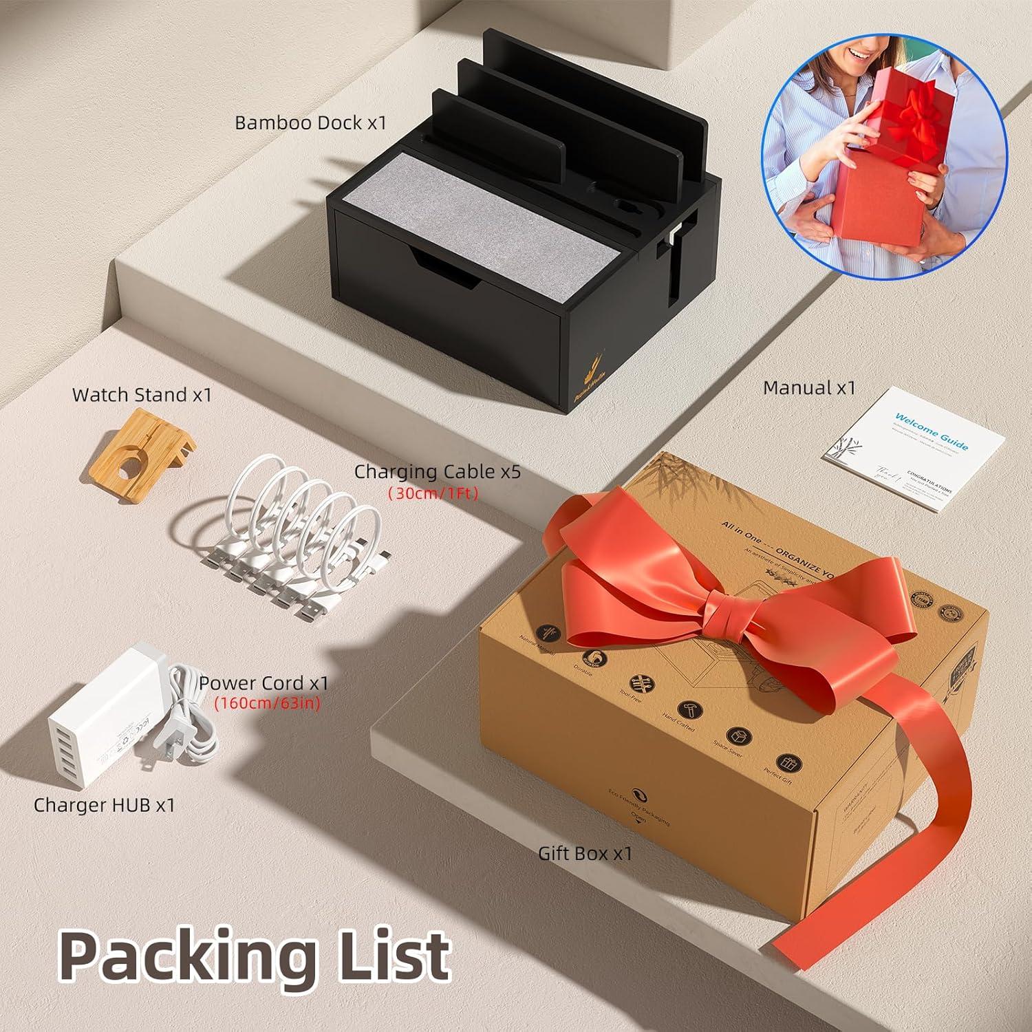 Estación de Carga de Bambú Pezin & Hulin 5 Puertos Negro