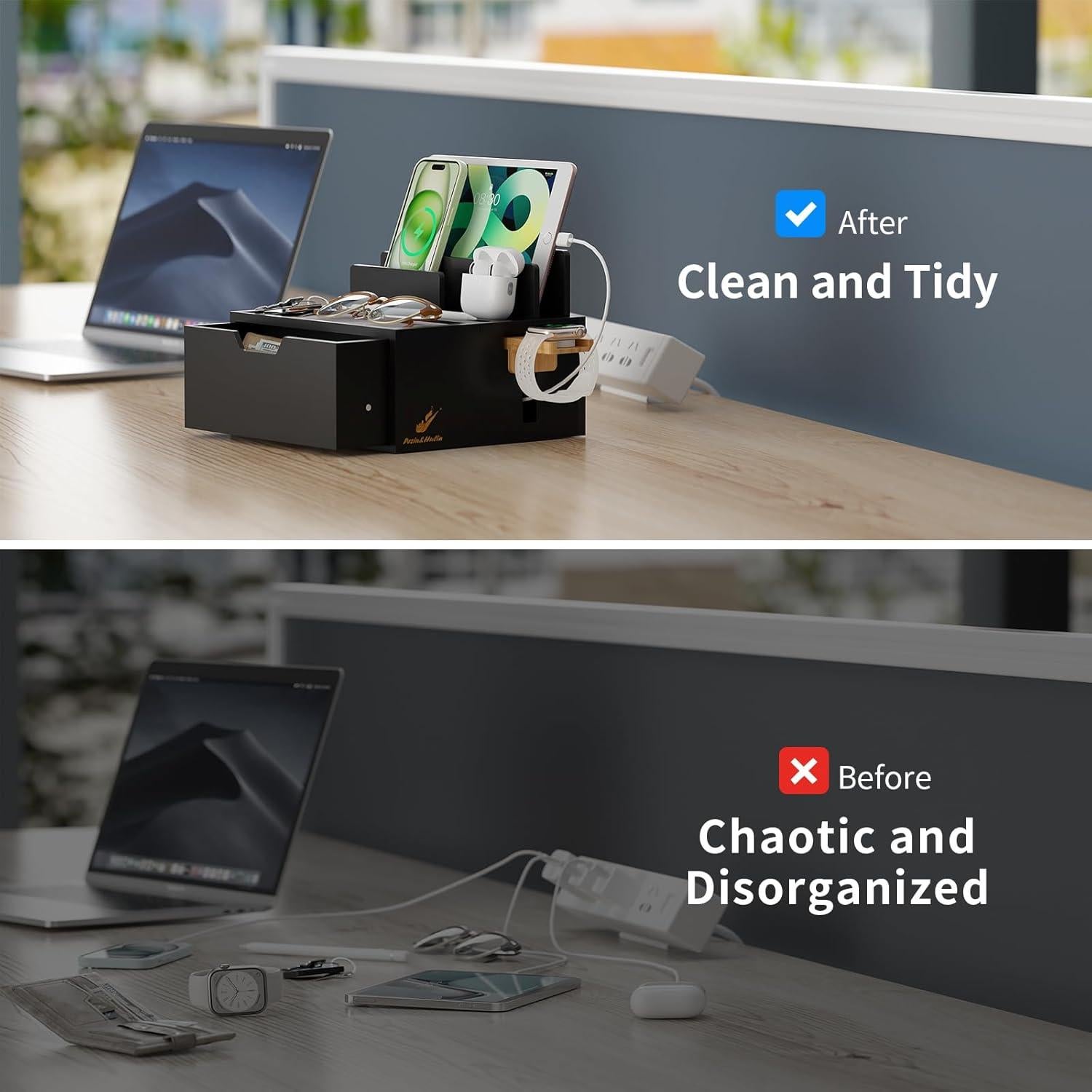 Estación de Carga de Bambú Pezin & Hulin 5 Puertos Negro