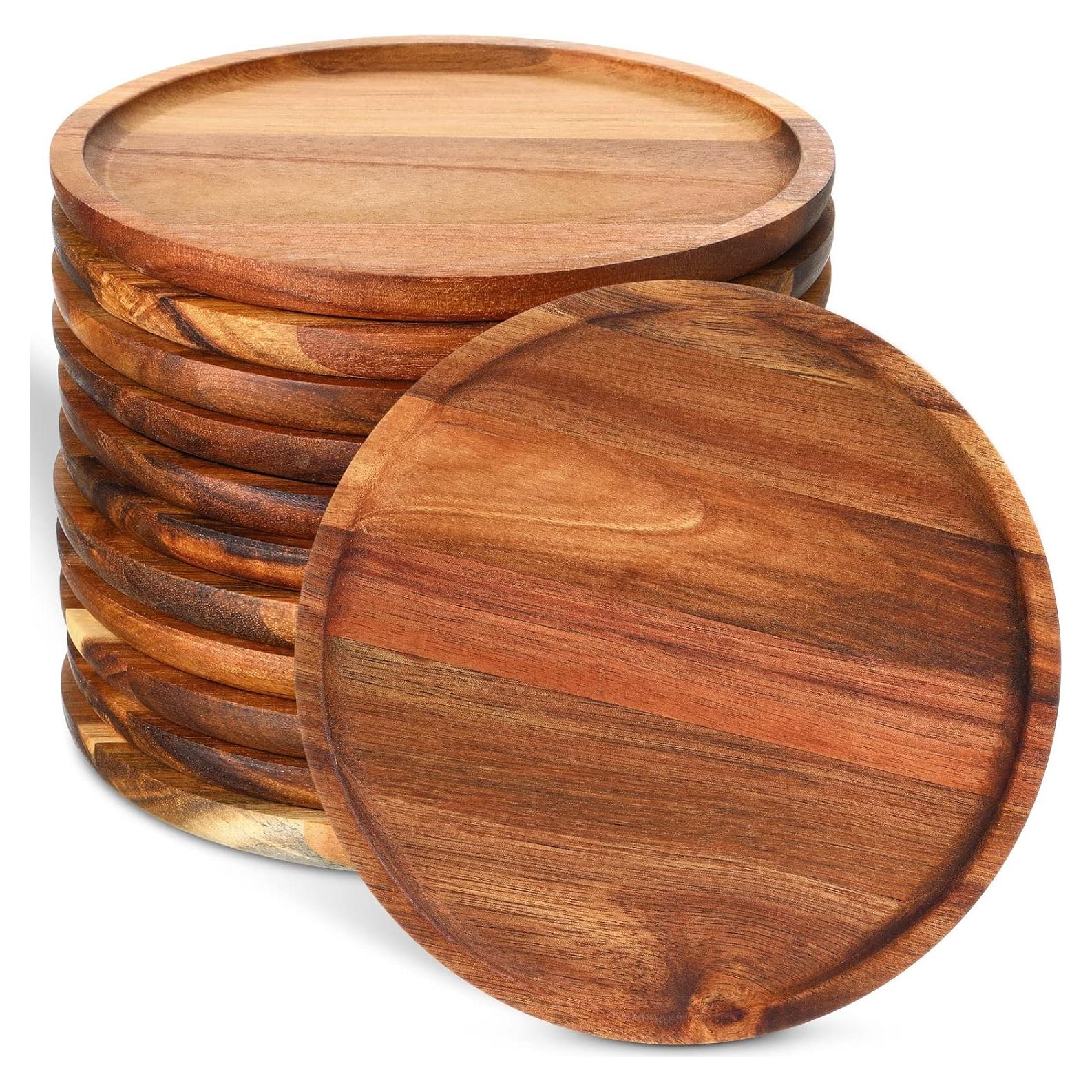 Juego de 12 Platos Redondos de Madera Acacia Rtteri 20 cm