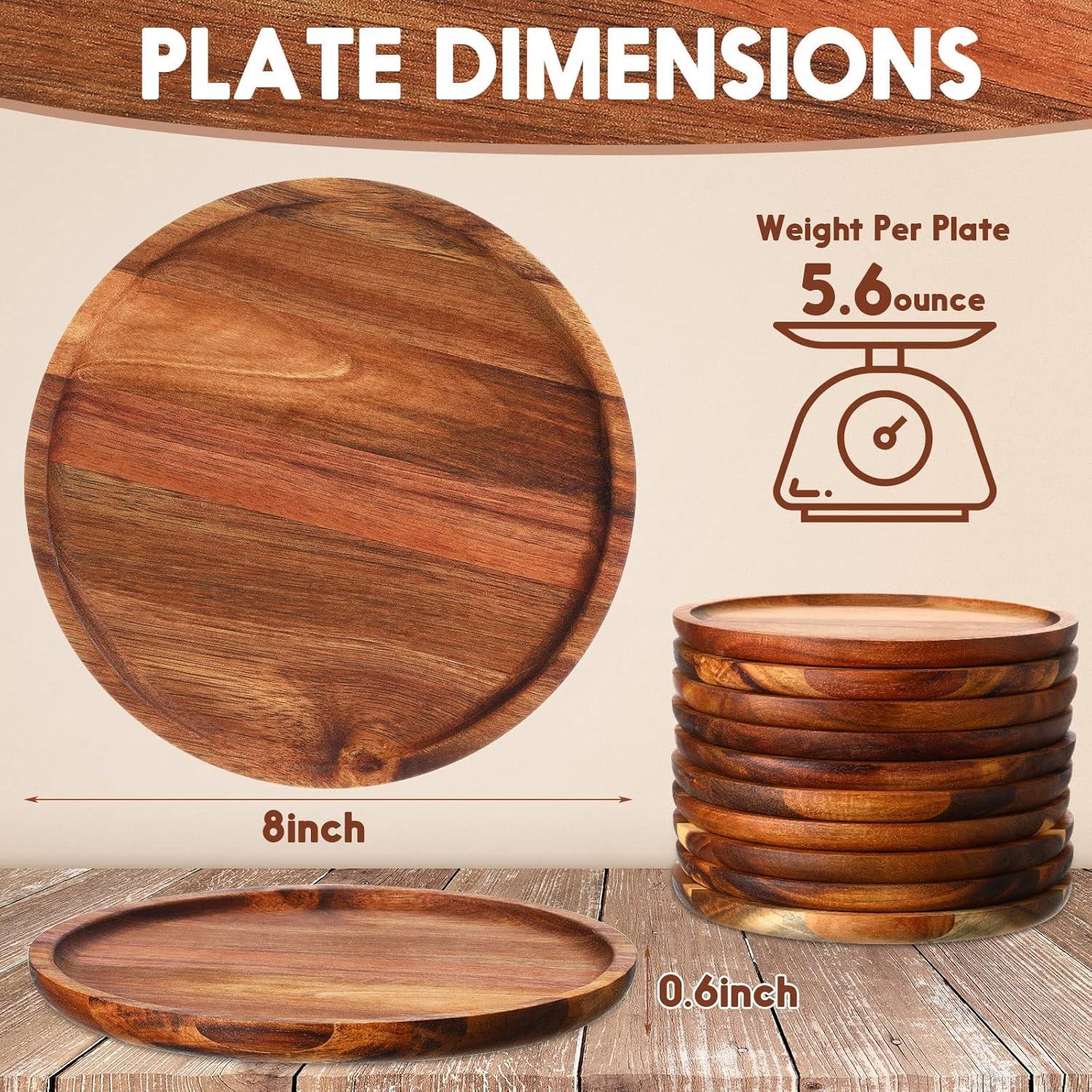 Juego de 12 Platos Redondos de Madera Acacia Rtteri 20 cm