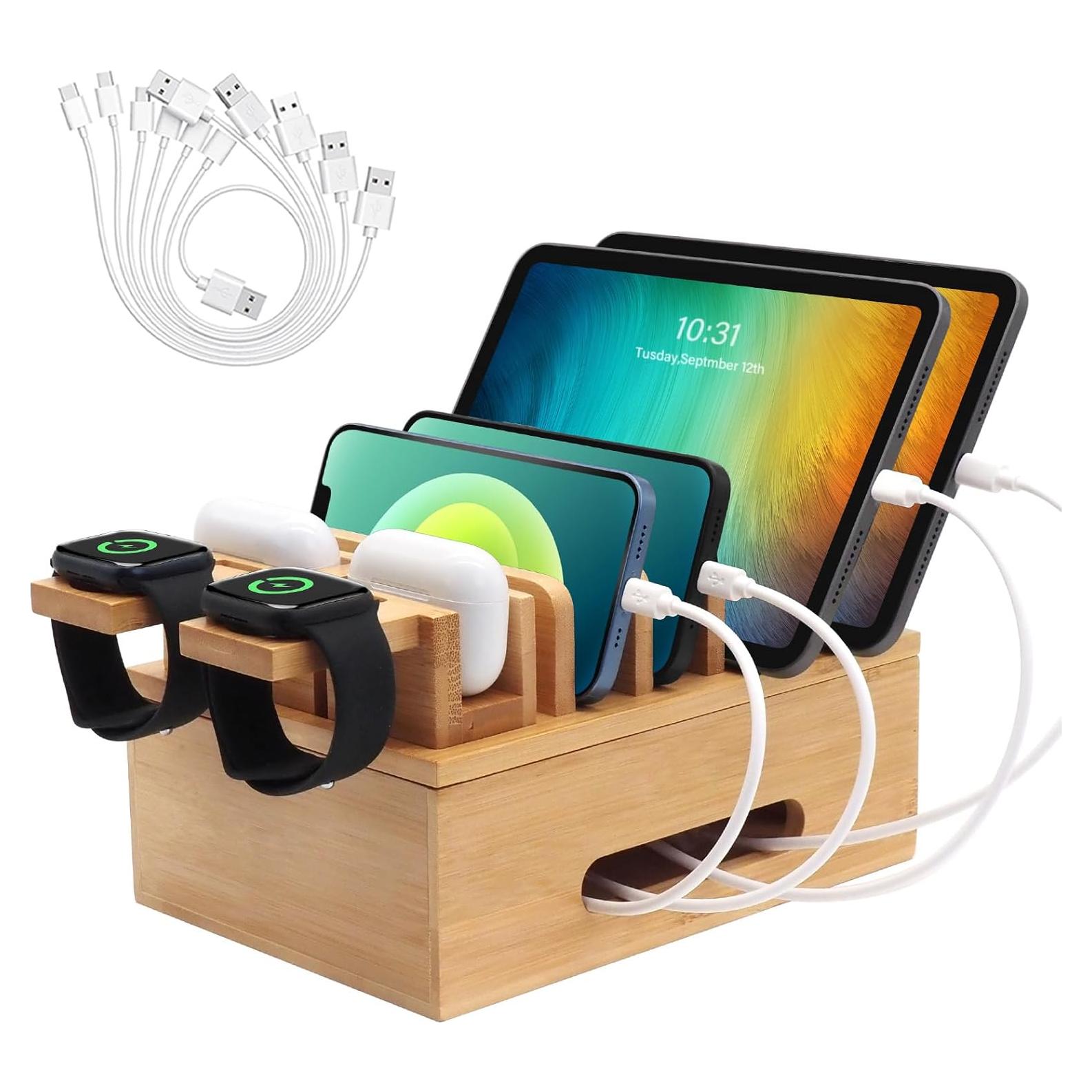 Estación de Carga de Bambú Deefielly para 8 Dispositivos