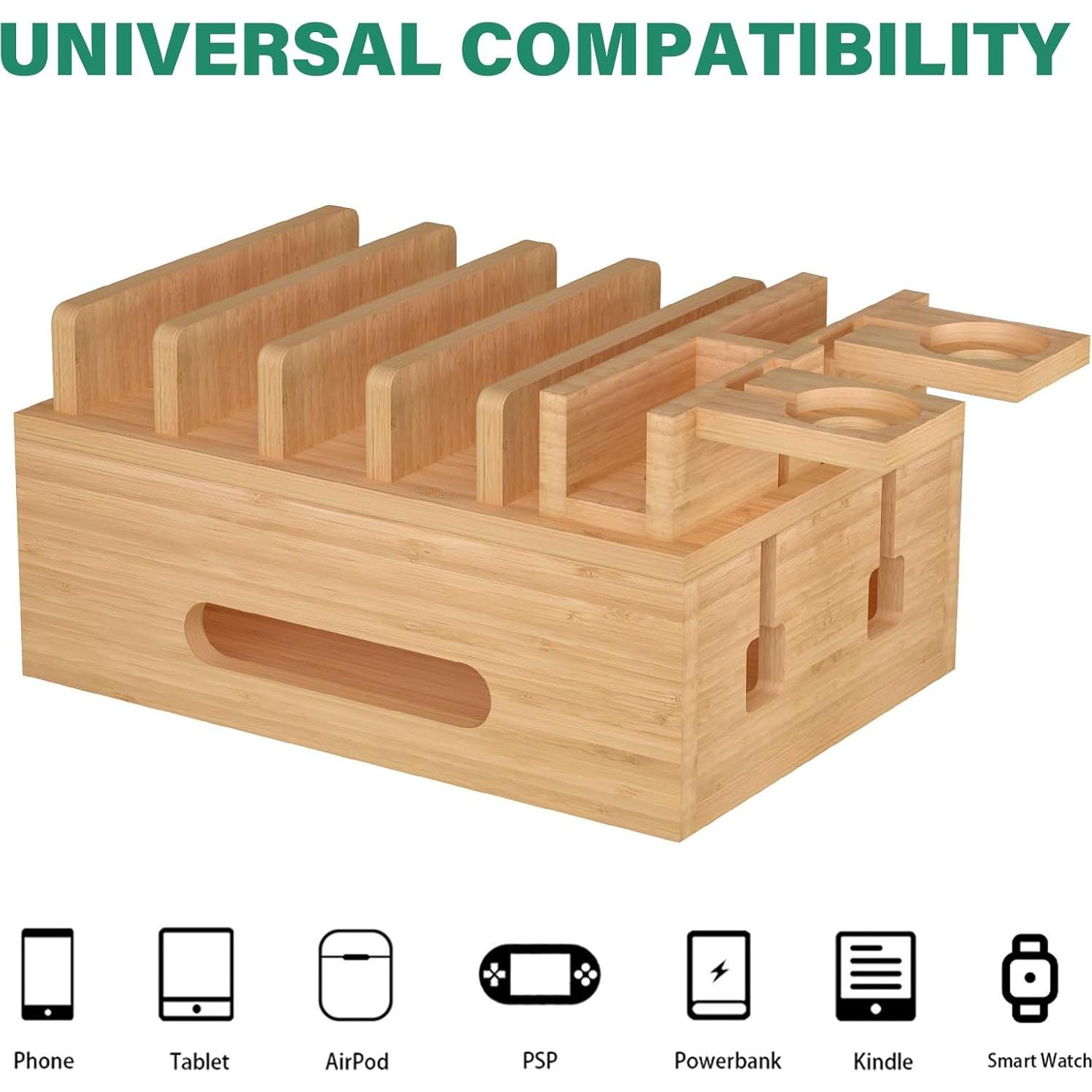 Estación de Carga de Bambú Deefielly para 8 Dispositivos