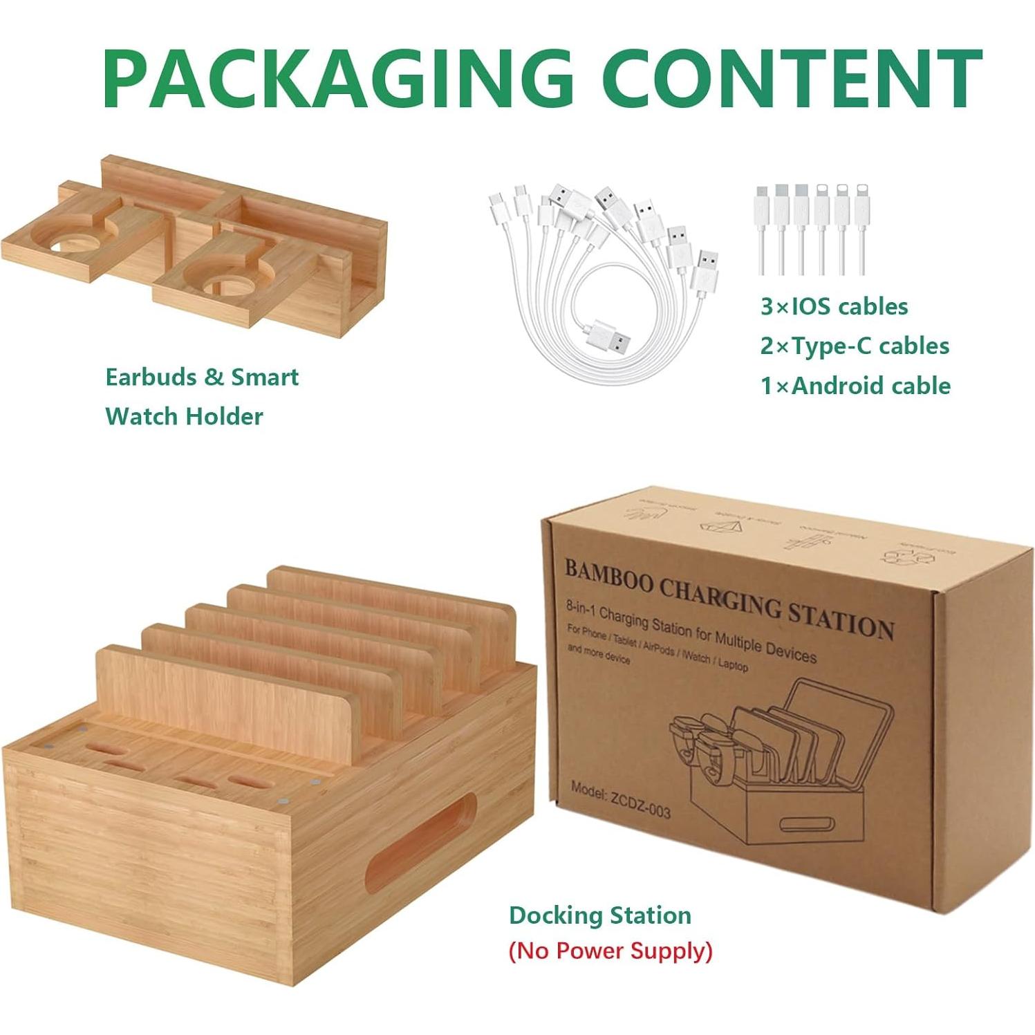 Estación de Carga de Bambú Deefielly para 8 Dispositivos