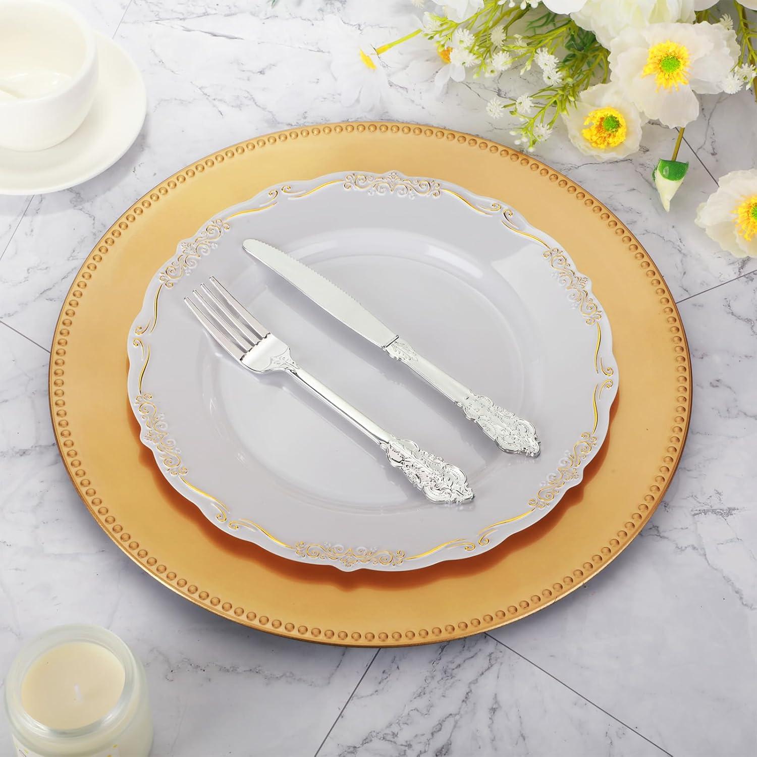 Jinei 36 Platos Cargadores Redondos Oro 33 cm Decoración