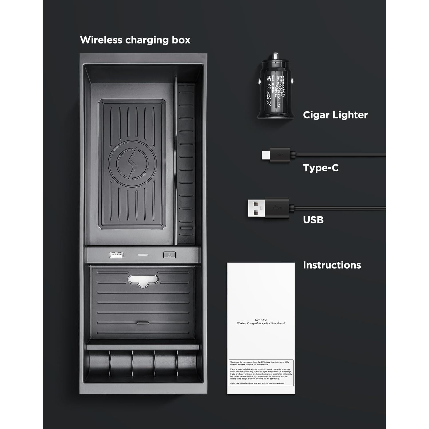Cargador Inalámbrico CarQiWireless para Ford F150 2009-2025