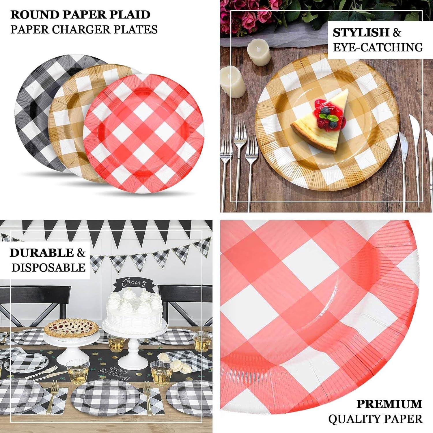 10 Platos Cargadores Desechables Efavormart 33 cm Cuadros