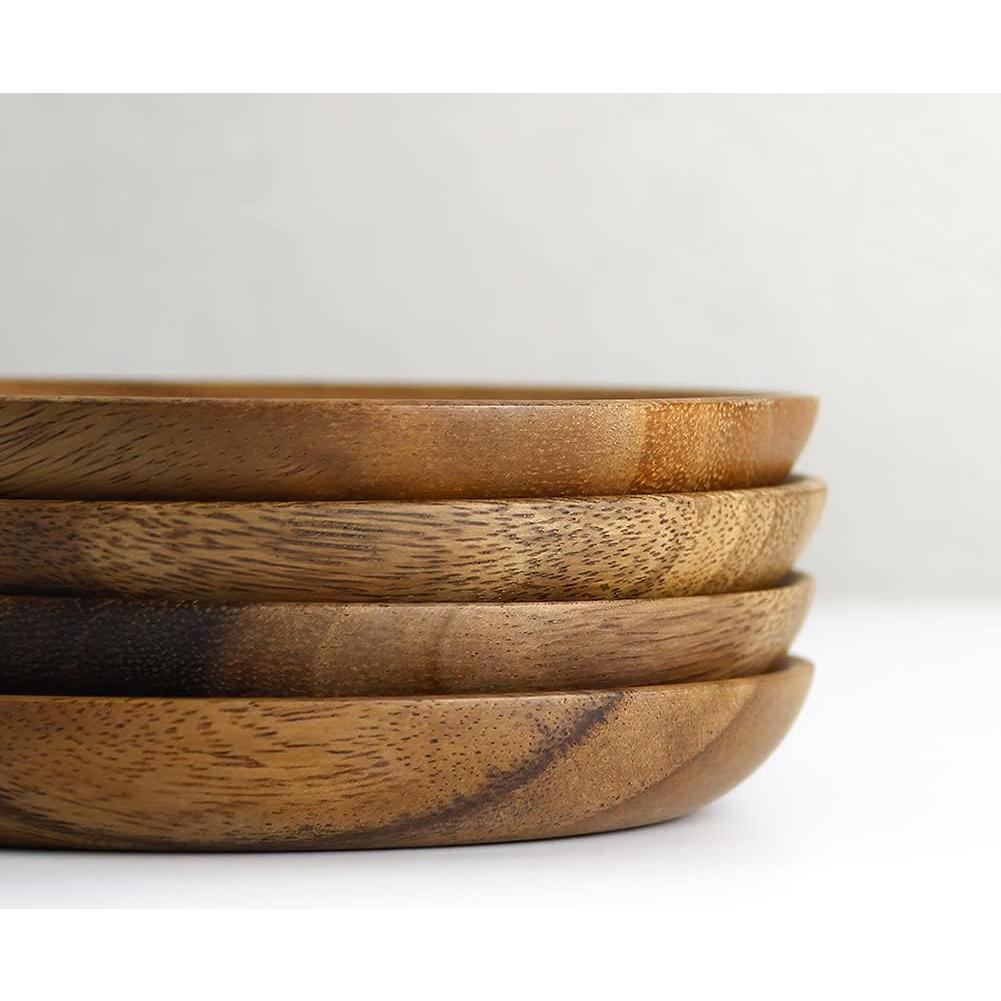 IQCWOOD Set de 4 Platos de Madera de Acacia 20 cm