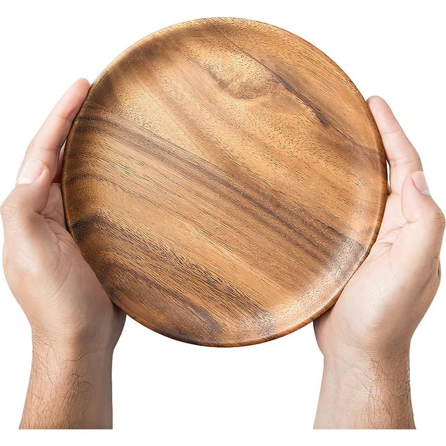 IQCWOOD Set de 4 Platos de Madera de Acacia 20 cm