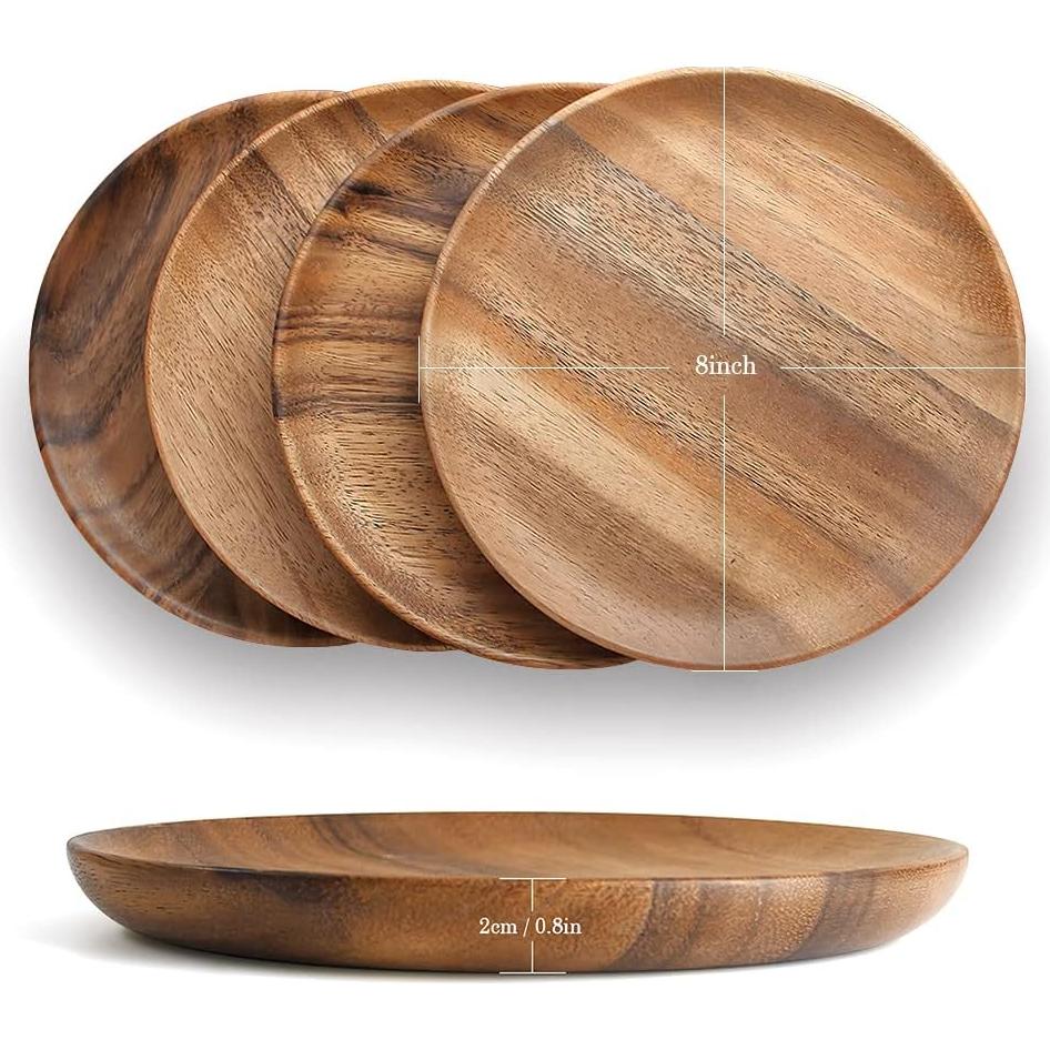 IQCWOOD Set de 4 Platos de Madera de Acacia 20 cm