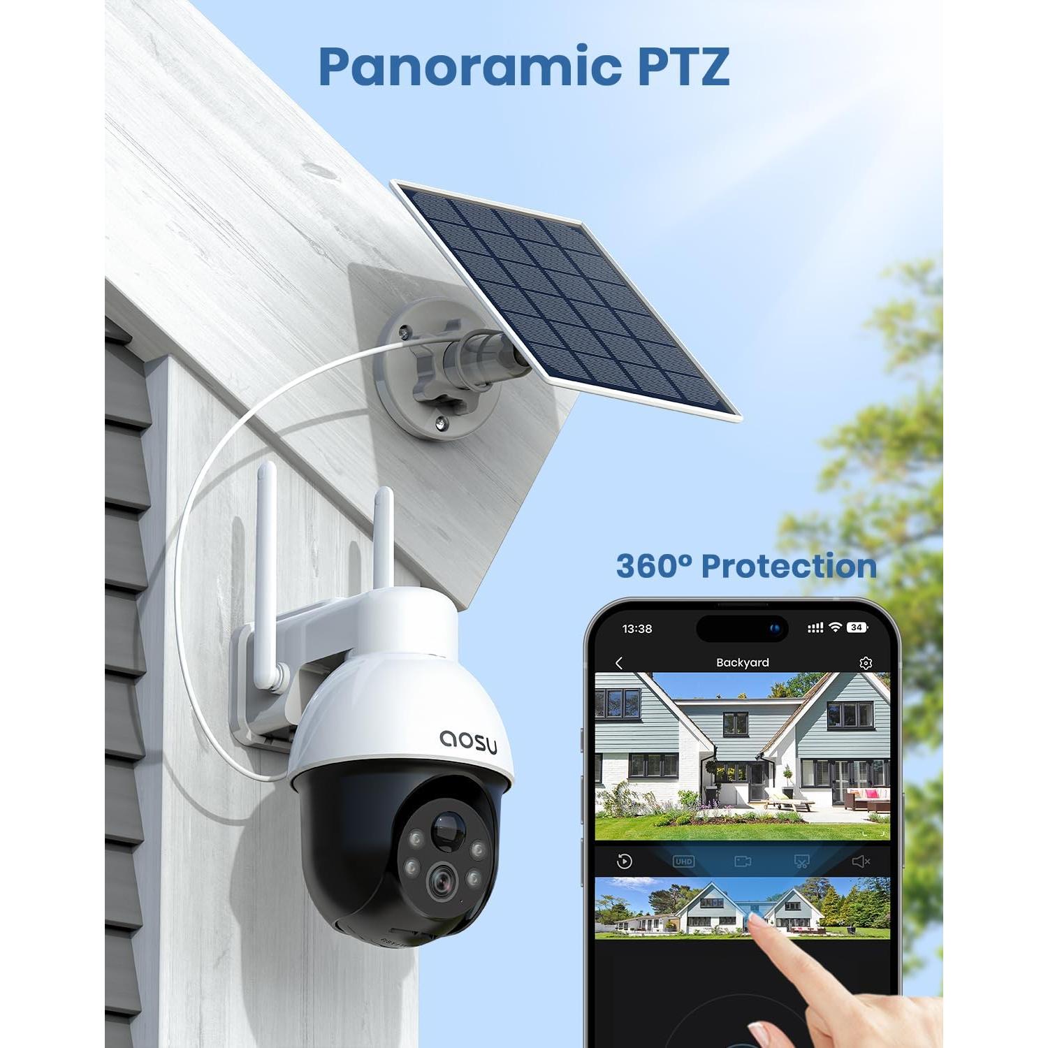 Cámara de Seguridad Solar AOSU 5MP Inalámbrica para Exterior