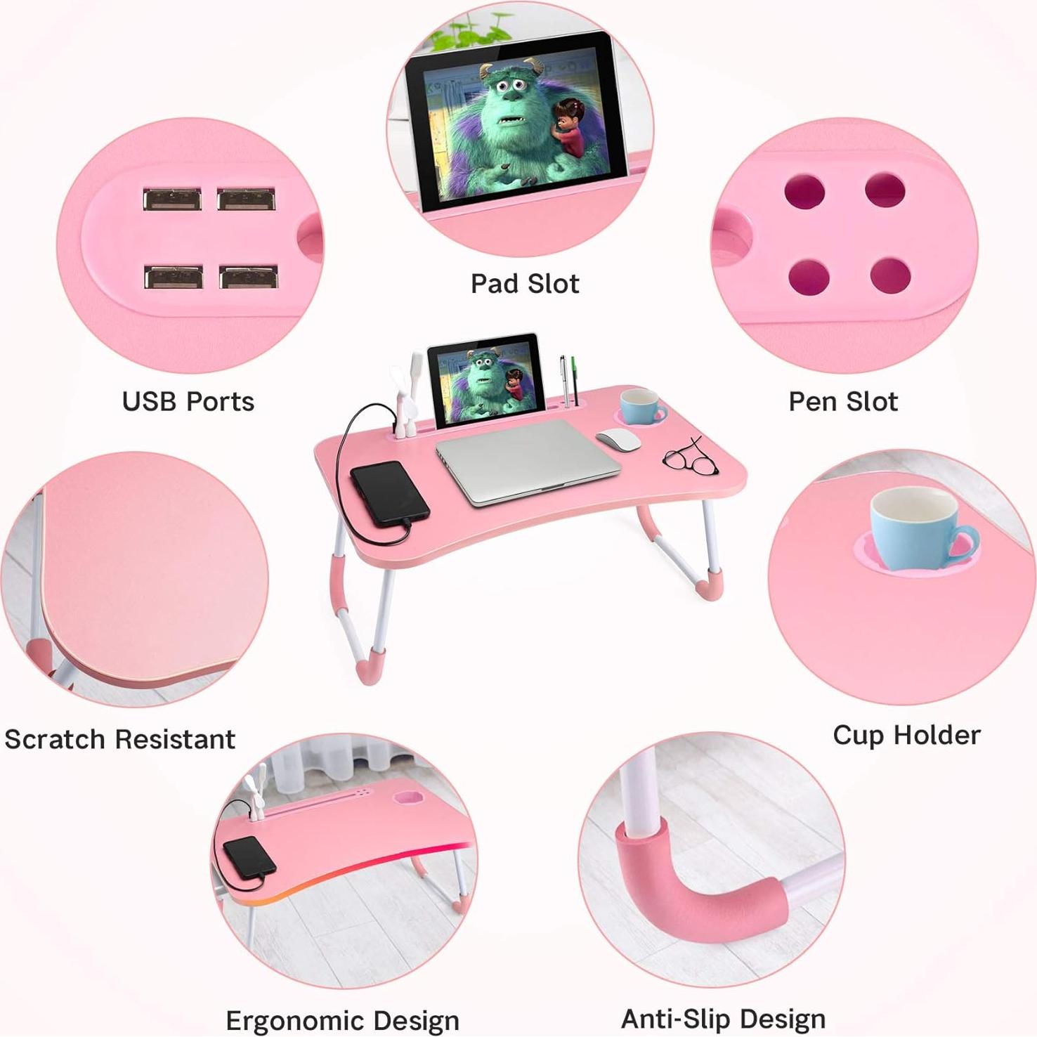 Mesa Plegable para Laptop Slendor Rosa 60x39 cm Portátil