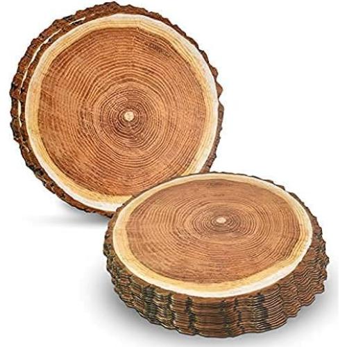 Gift Boutique Disposable Wooden Slice Paper Place Mats 50 Pack 13.5" Round Rustic Brown Wood Slices Charger Place Mat for Farmhouse Tan Table Setting Summer Spring Fall Wedding Dinner Party Decor