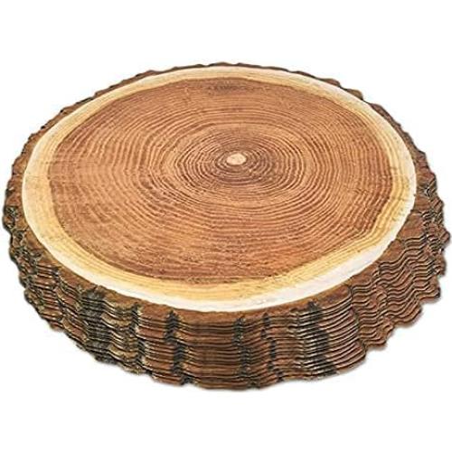 Gift Boutique Disposable Wooden Slice Paper Place Mats 50 Pack 13.5" Round Rustic Brown Wood Slices Charger Place Mat for Farmhouse Tan Table Setting Summer Spring Fall Wedding Dinner Party Decor
