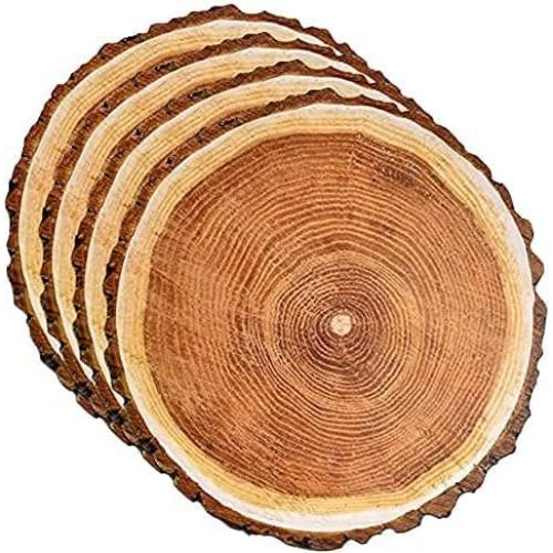 Gift Boutique Disposable Wooden Slice Paper Place Mats 50 Pack 13.5" Round Rustic Brown Wood Slices Charger Place Mat for Farmhouse Tan Table Setting Summer Spring Fall Wedding Dinner Party Decor