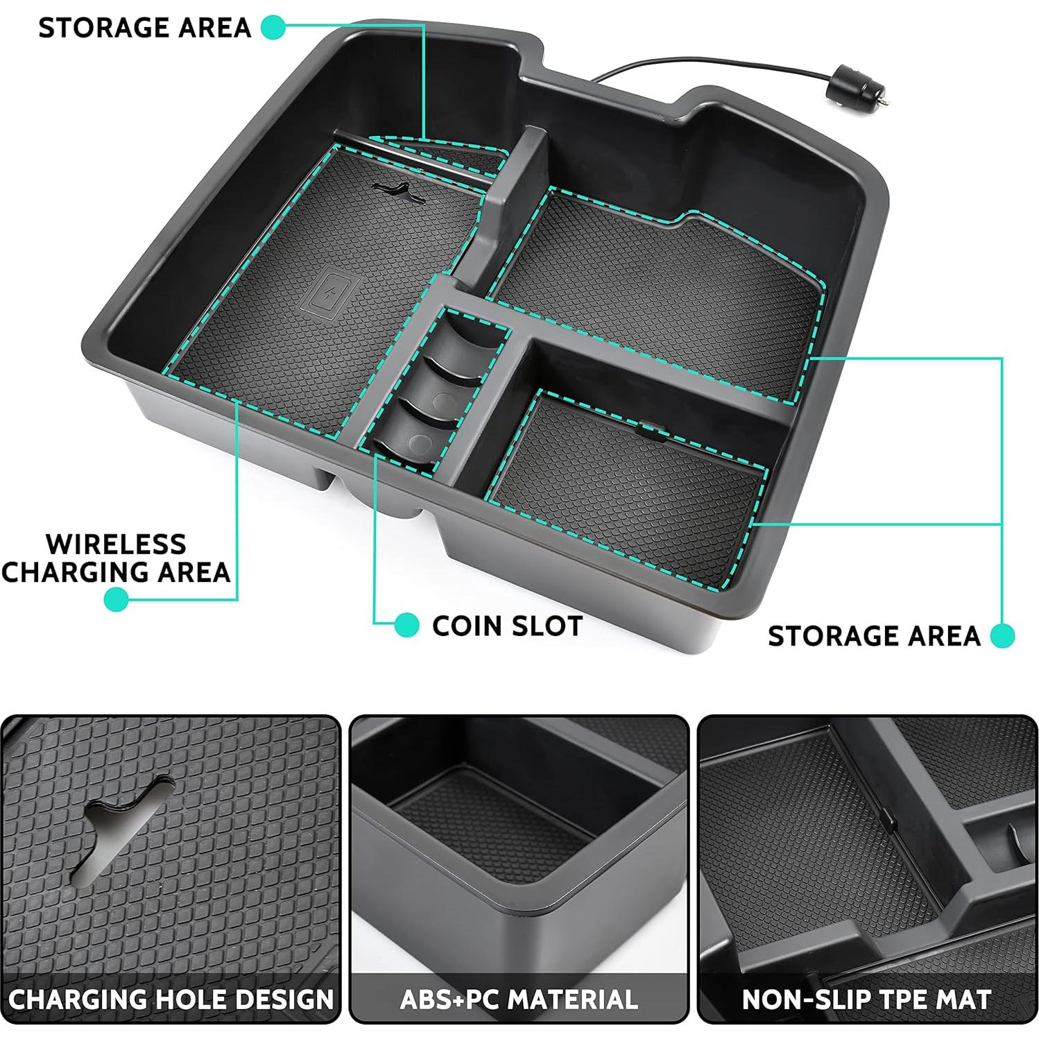KEWISAUTO Wireless Charger for 2007-2014 Silverado/Sierra, Center Console Organizer Box for Chevy Silverado Avalanche Suburban Tahoe/GMC Sierra 2007 2008 2009 2010 2011 2012 2013 2014 Accessories