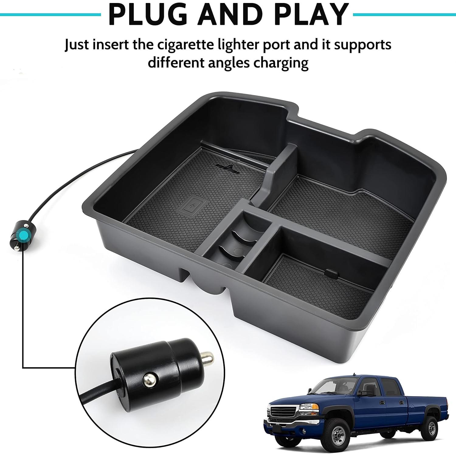 KEWISAUTO Wireless Charger for 2007-2014 Silverado/Sierra, Center Console Organizer Box for Chevy Silverado Avalanche Suburban Tahoe/GMC Sierra 2007 2008 2009 2010 2011 2012 2013 2014 Accessories