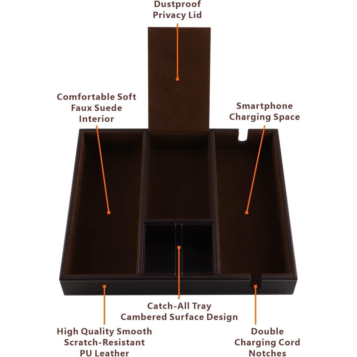 Bandeja de Cuero Organizador de Escritorio Plenty Marrón
