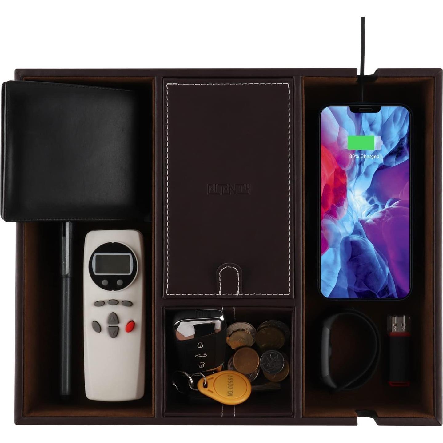 Bandeja de Cuero Organizador de Escritorio Plenty Marrón