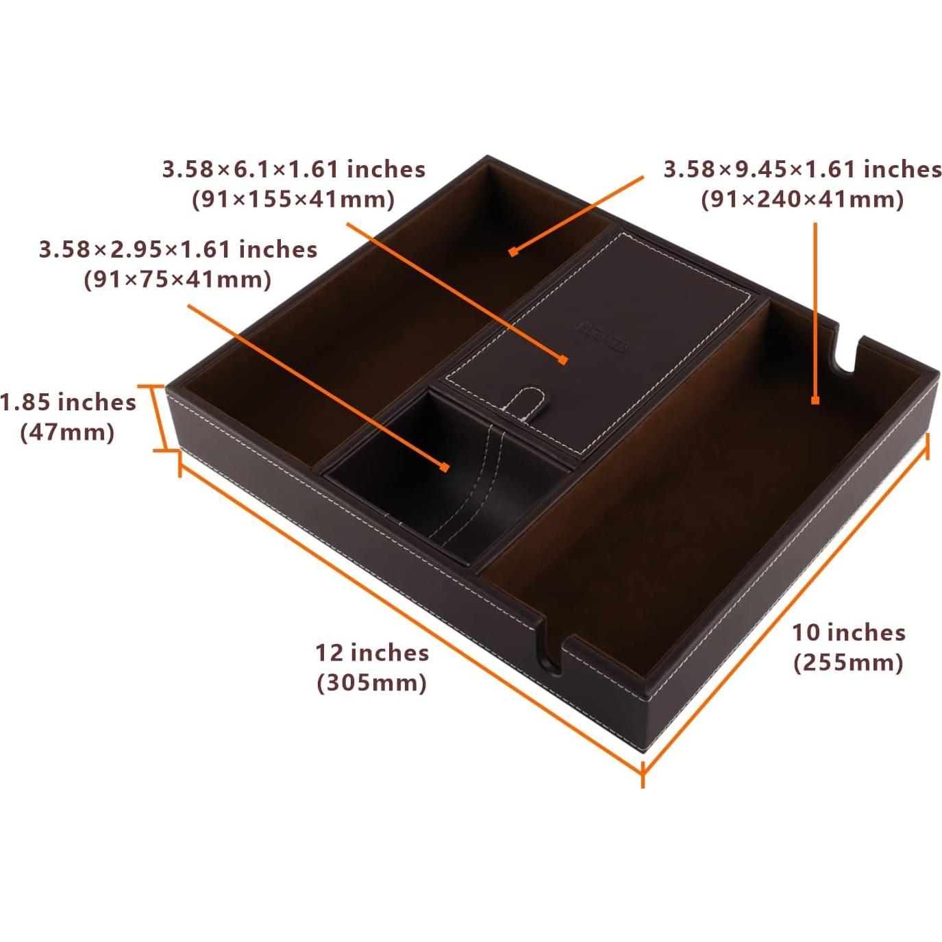 Bandeja de Cuero Organizador de Escritorio Plenty Marrón