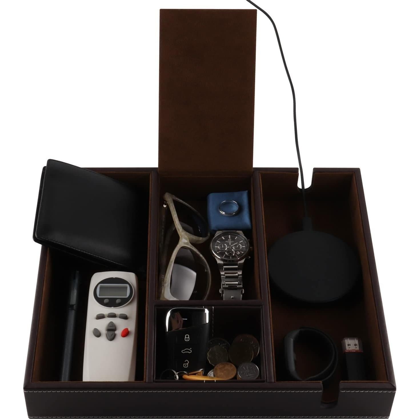 Bandeja de Cuero Organizador de Escritorio Plenty Marrón