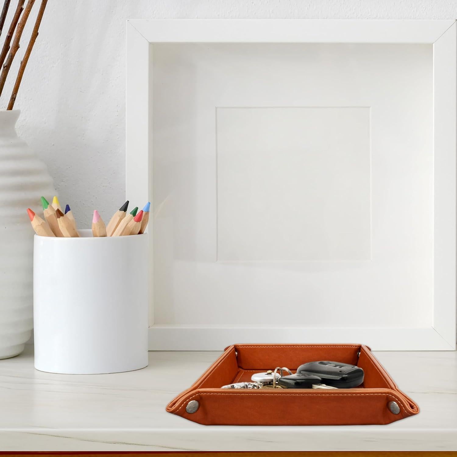 Bandeja de Valet Eurow de Cuero Vegano Plegable Marrón 18.7cm