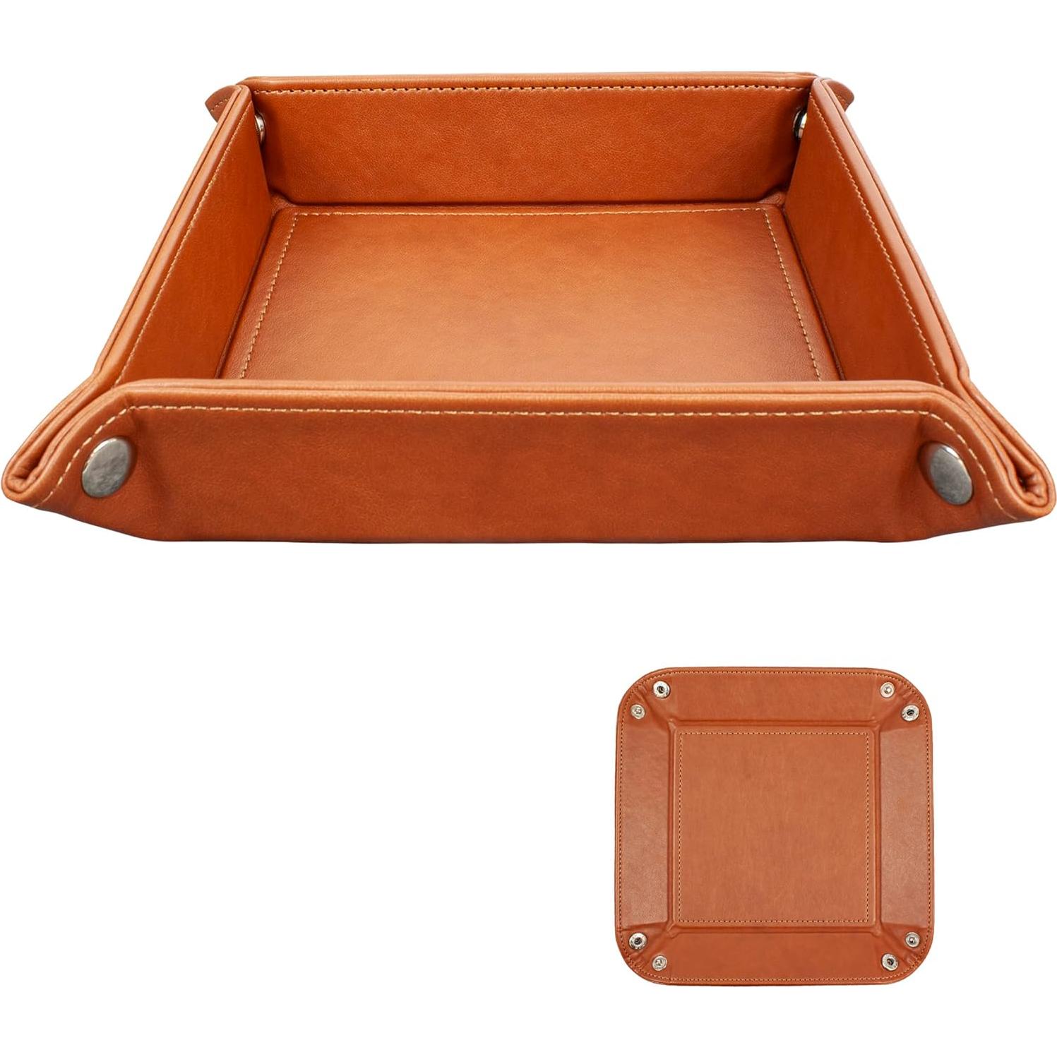 Bandeja de Valet Eurow de Cuero Vegano Plegable Marrón 18.7cm