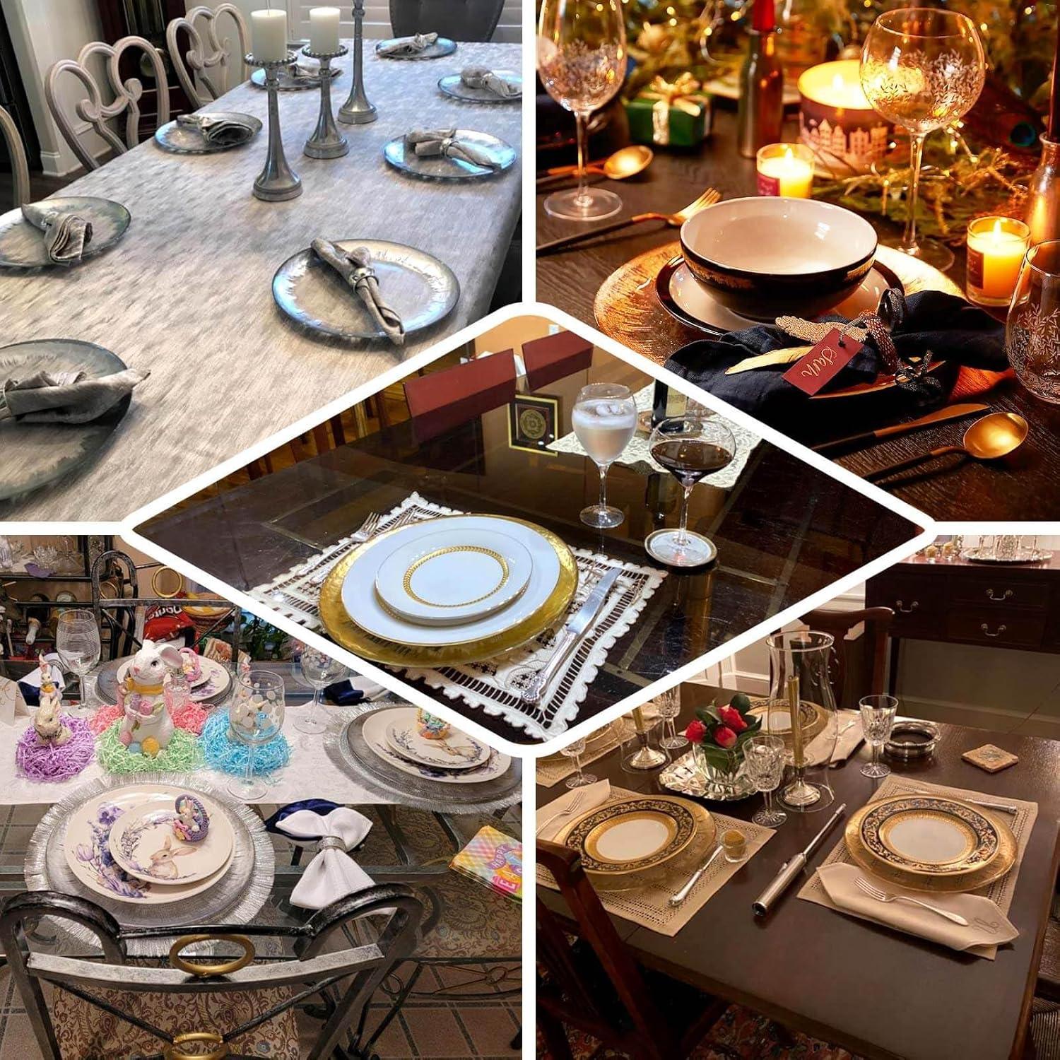 Platos de Cargador de Vidrio TCF Linen 33 cm Bisel Dorado 8 Pzas