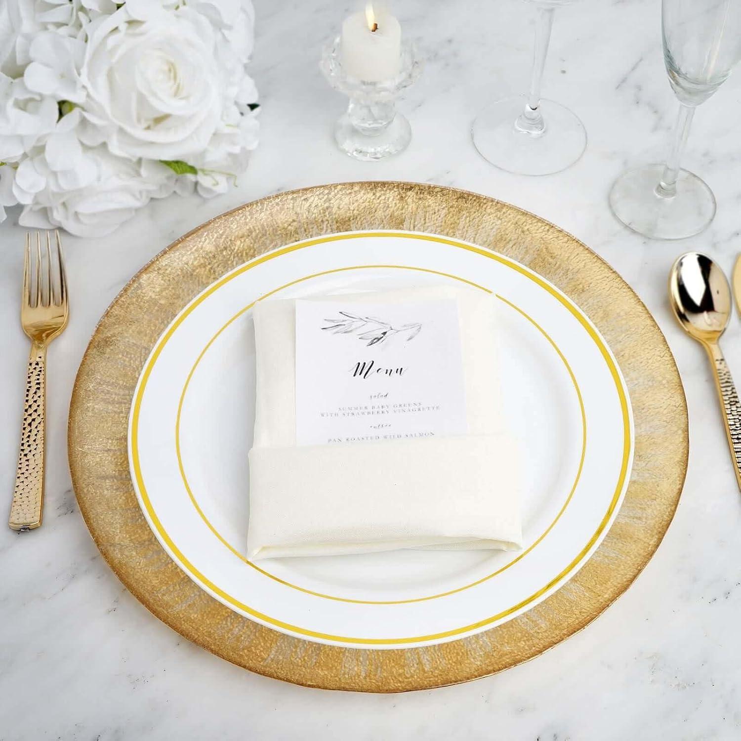 Platos de Cargador de Vidrio TCF Linen 33 cm Bisel Dorado 8 Pzas