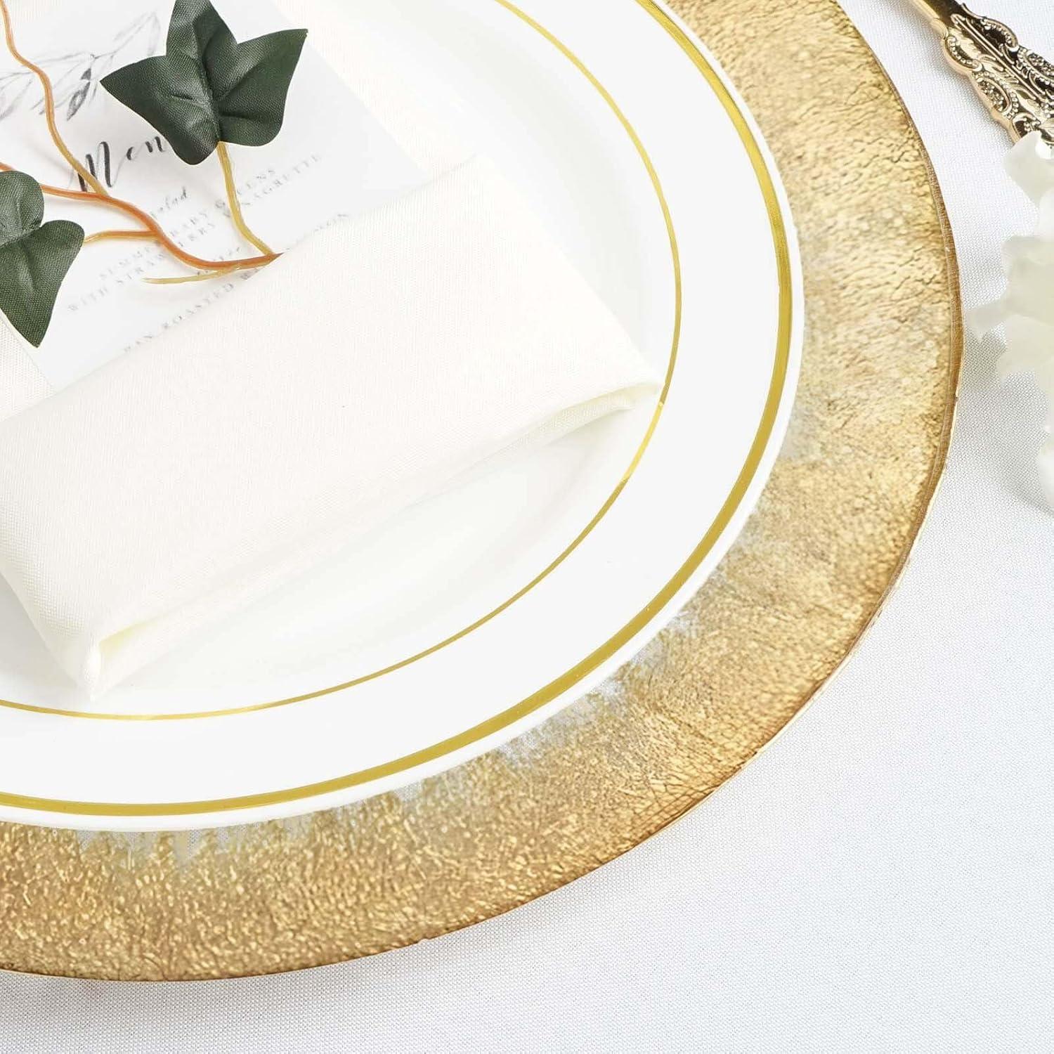 Platos de Cargador de Vidrio TCF Linen 33 cm Bisel Dorado 8 Pzas
