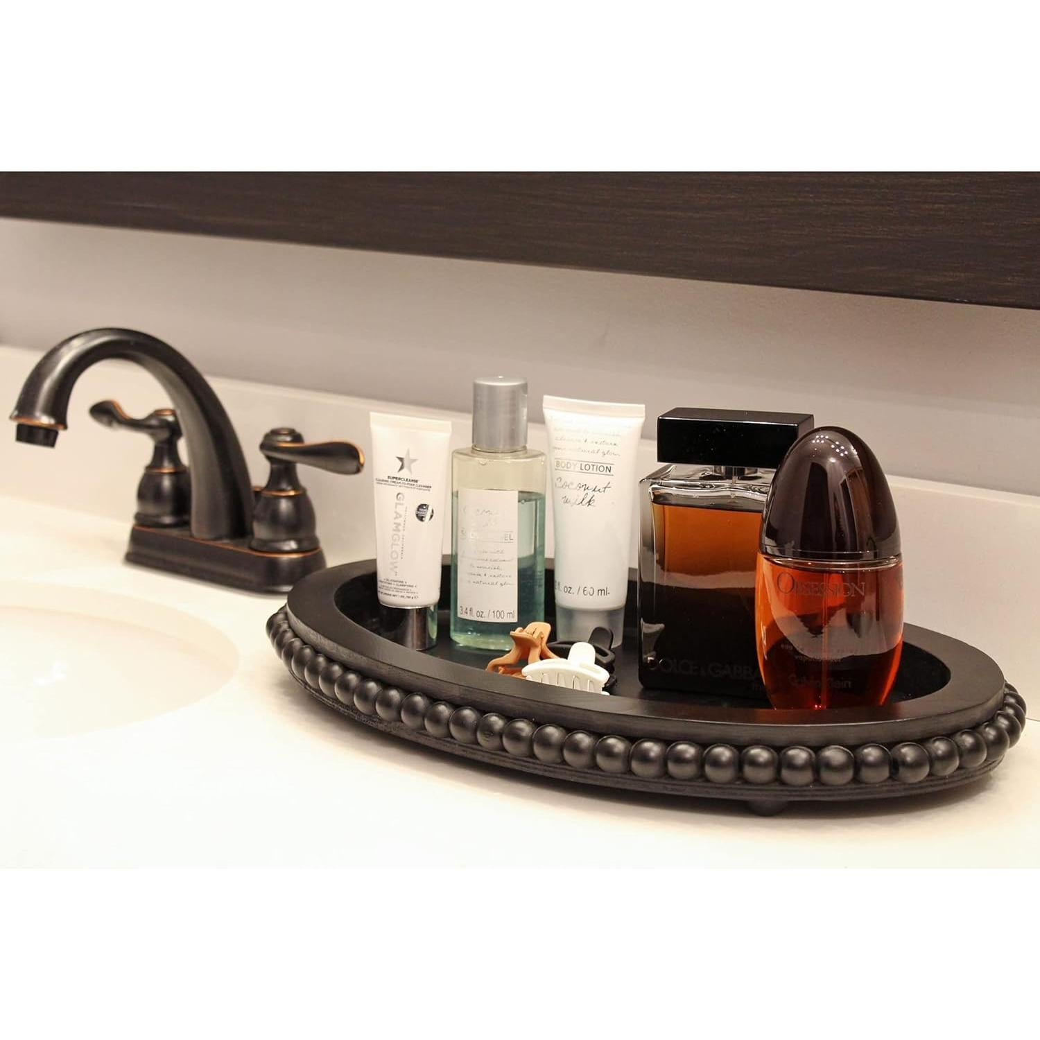 Bandeja Ovalada de Madera AuldHome Design Negra 38,1x23,5cm