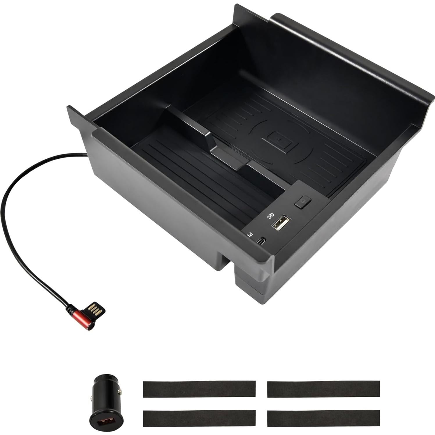 Wireless Charger for Toyota 4runner 2010-2024, Center Console Organizer Tray USB-A USB-C Fast Wireless Charging Pad Armrest Storage Box for Toyota 4runner 5th Gen SR5 TRD Accessories