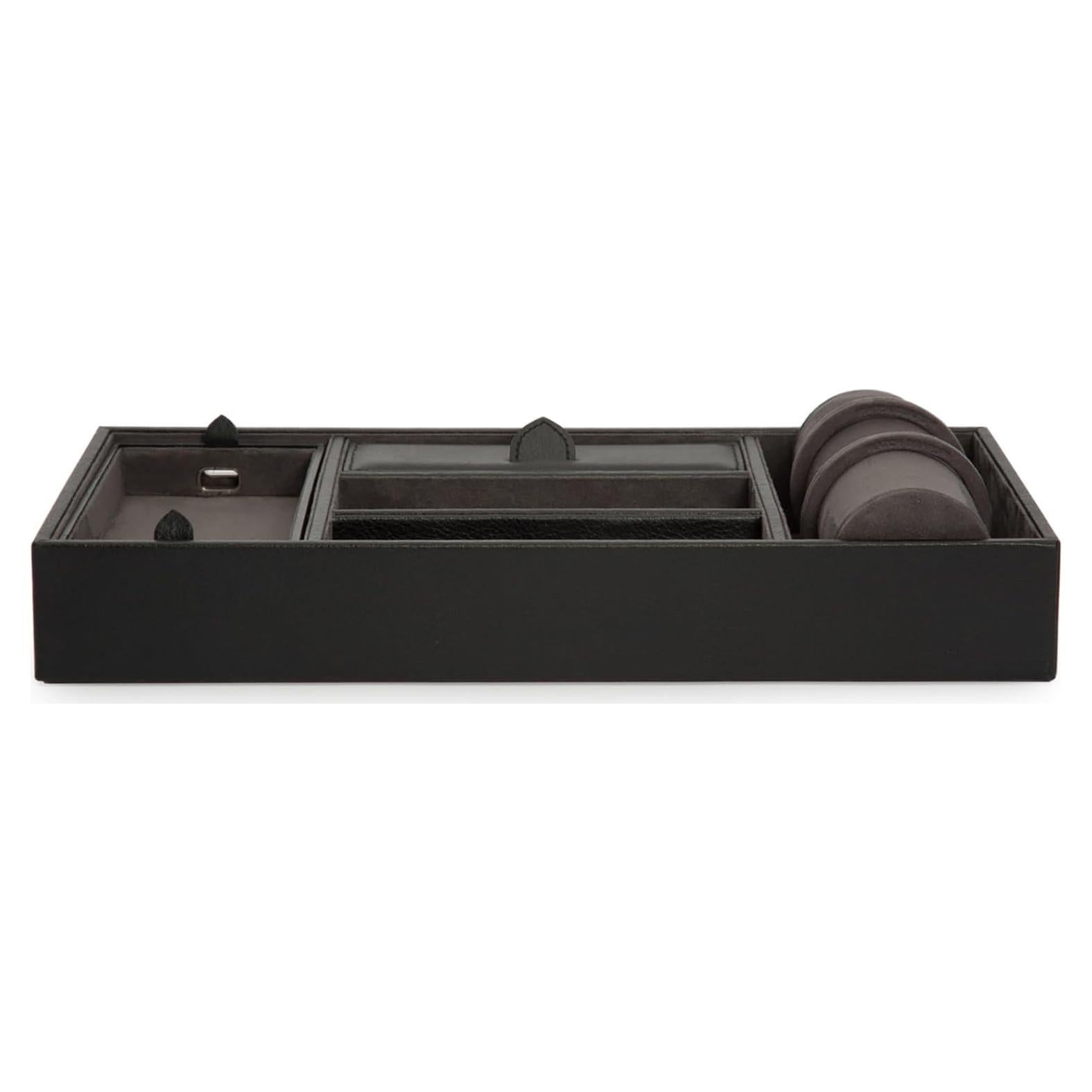 Bandeja de Valet Wolf Blake Cuero Negro y Gris 5 Compartimentos