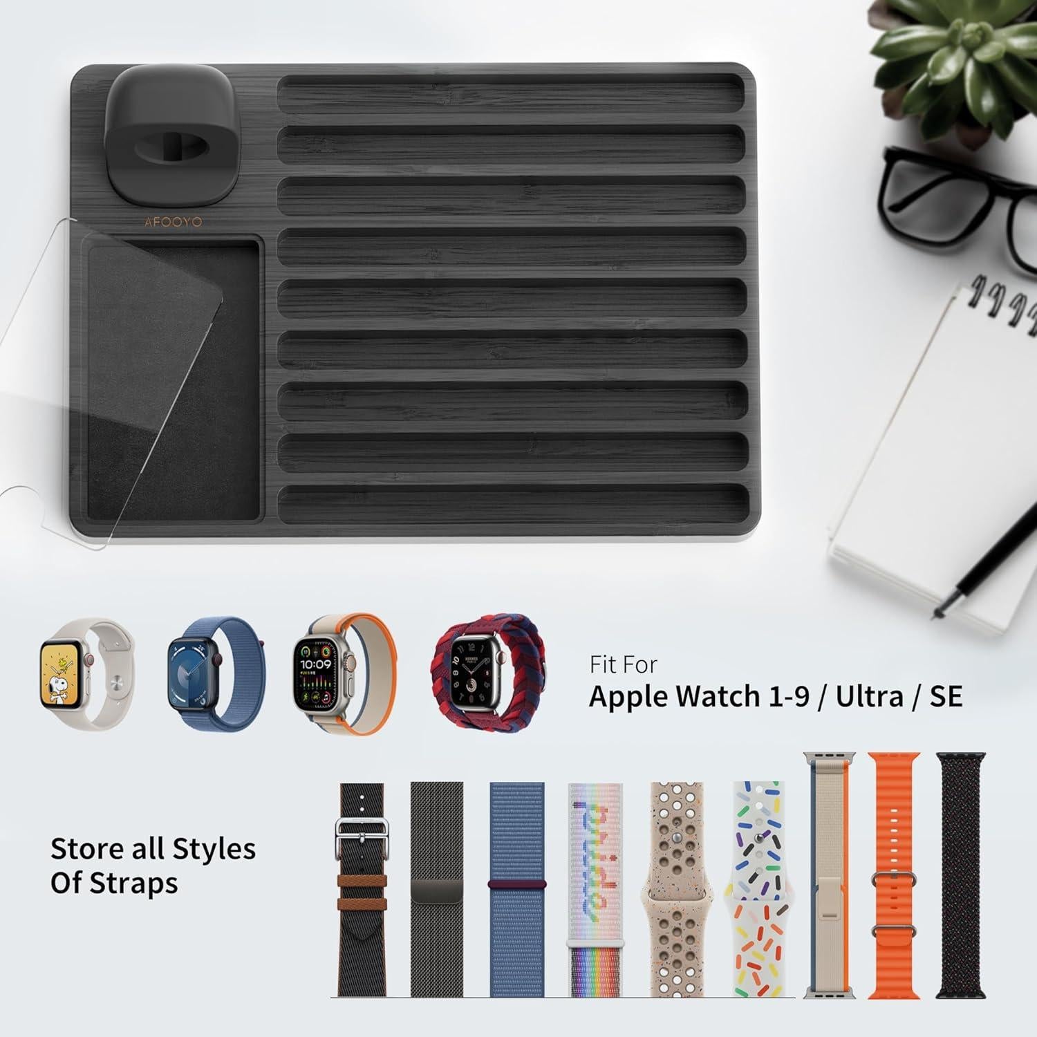 Organizador de bandas para Apple Watch AFOOYO con carga negra
