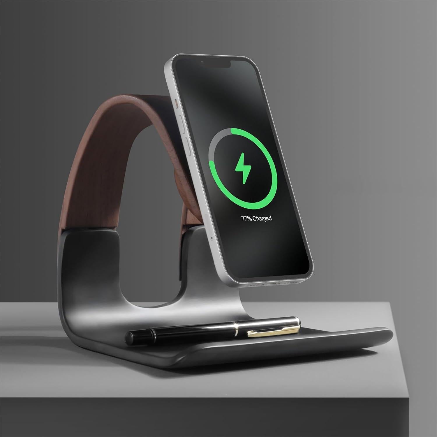 Mag-Safe Wireless Charging Station for iPhone 12,13,14,15,Vertical & Landscape Stand, with Storage Tray, Personalized Engraved Gift