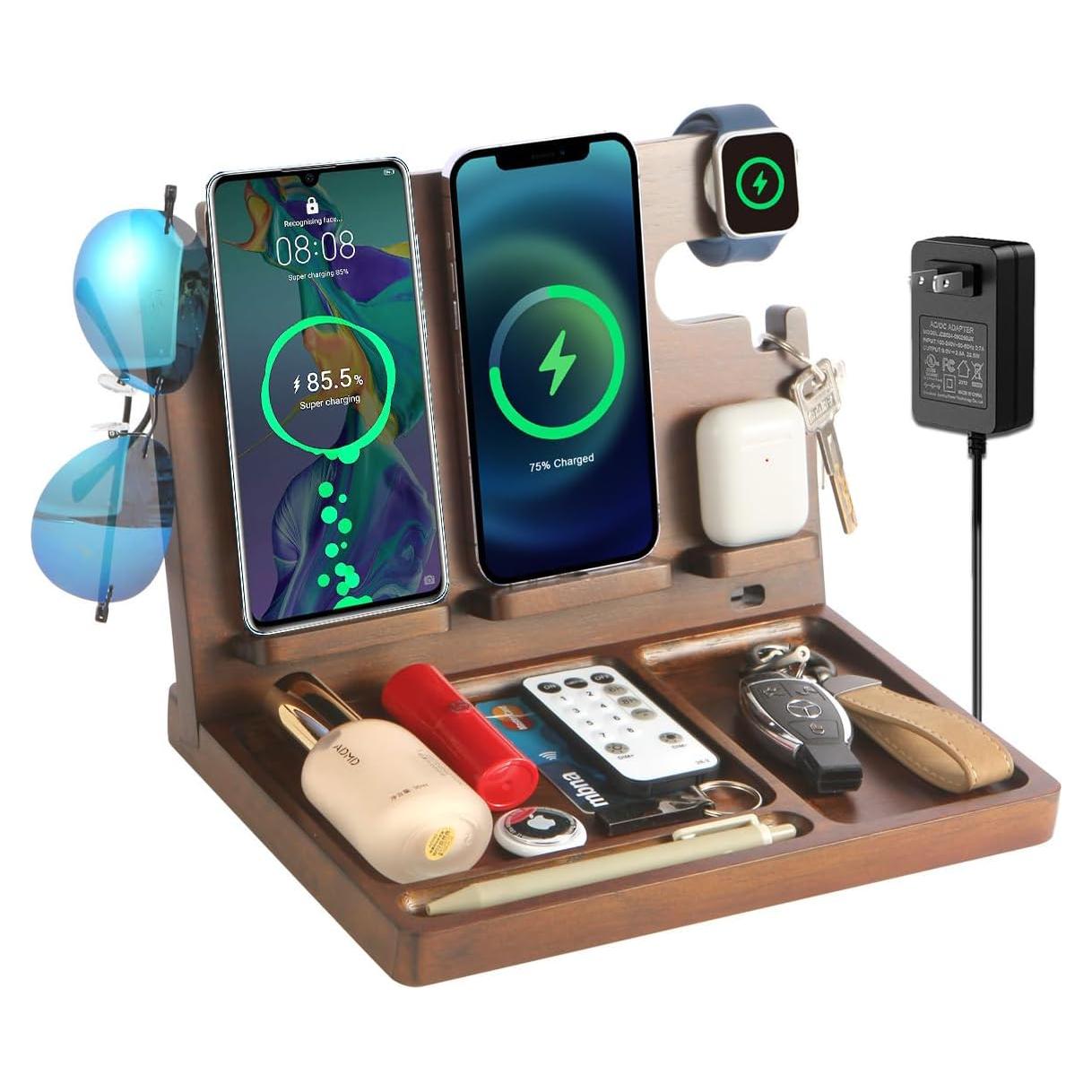 Estación de Carga Inalámbrica de Madera Baiteng 27W para iPhone y Apple Watch