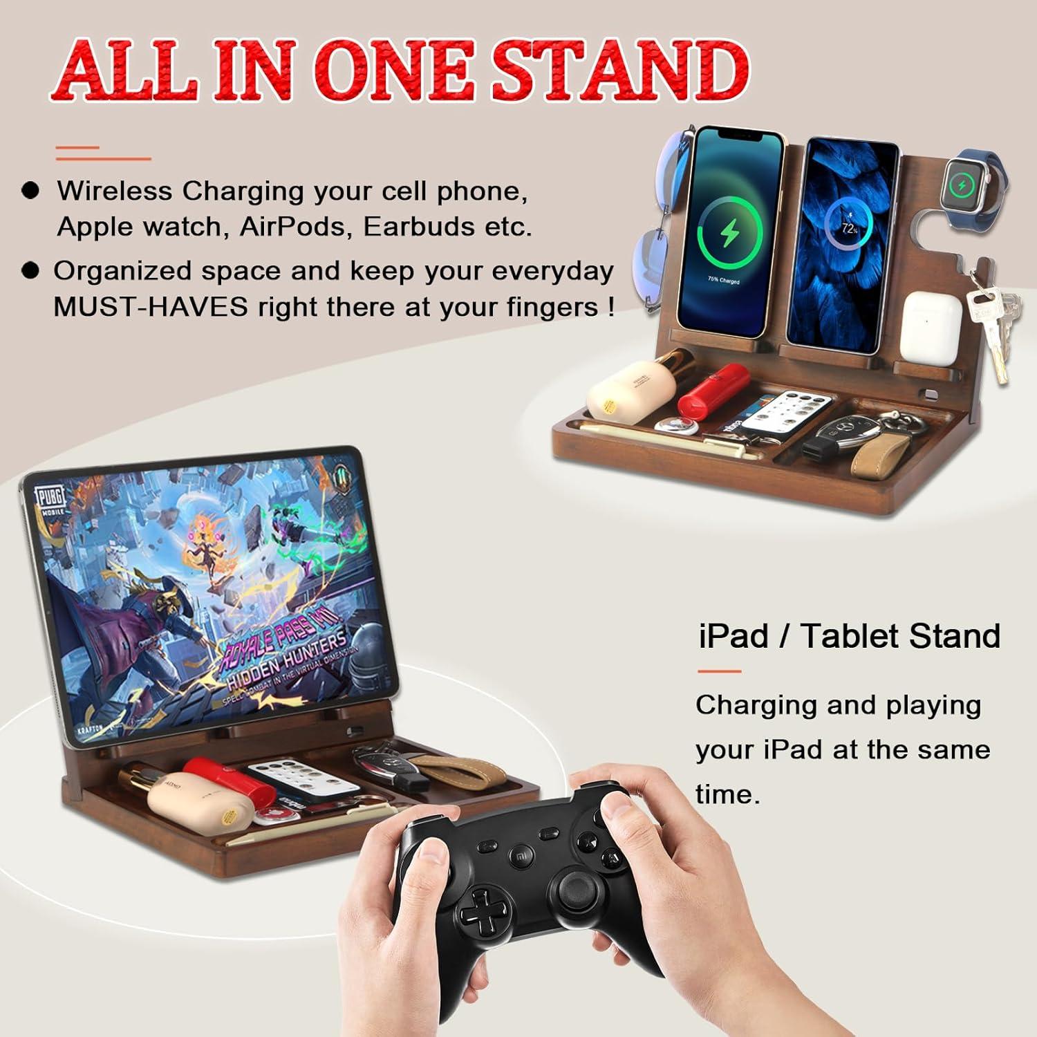 Estación de Carga Inalámbrica de Madera Baiteng 27W para iPhone y Apple Watch