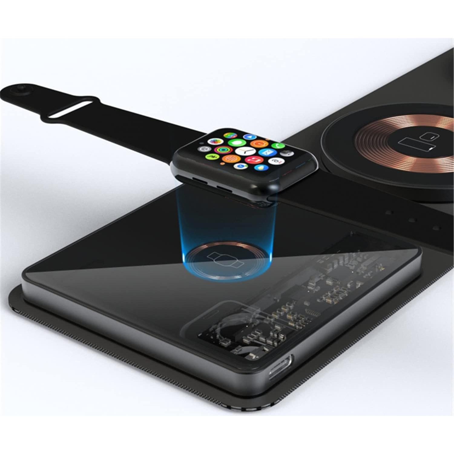 [Dual 15W] Foldable Fast Wireless Charger, 3 in 1 Travel Magnetic Wireless Charger, Wireless Charging Pad Compatible with Mag-Safe Charger for iPhone 16/15/14/13/12, Samsung, Apple Watch, AirPods