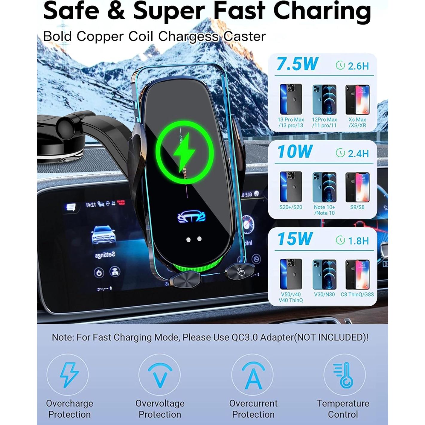 Soporte Cargador Inalámbrico Auto QFUP A3 15W Automático