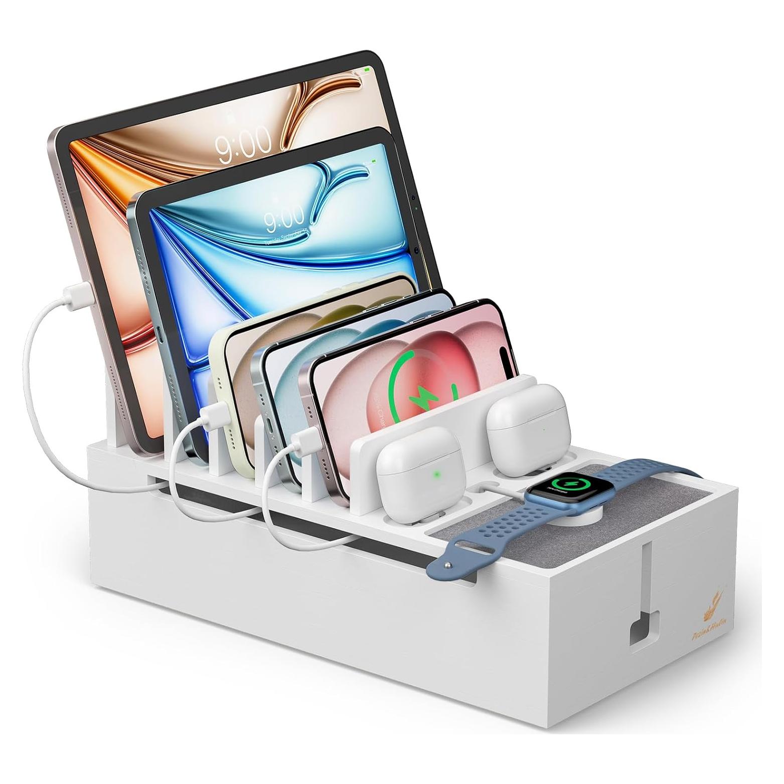 Estación de Carga Pezin & Hulin de Bambú 28x15 cm Blanca