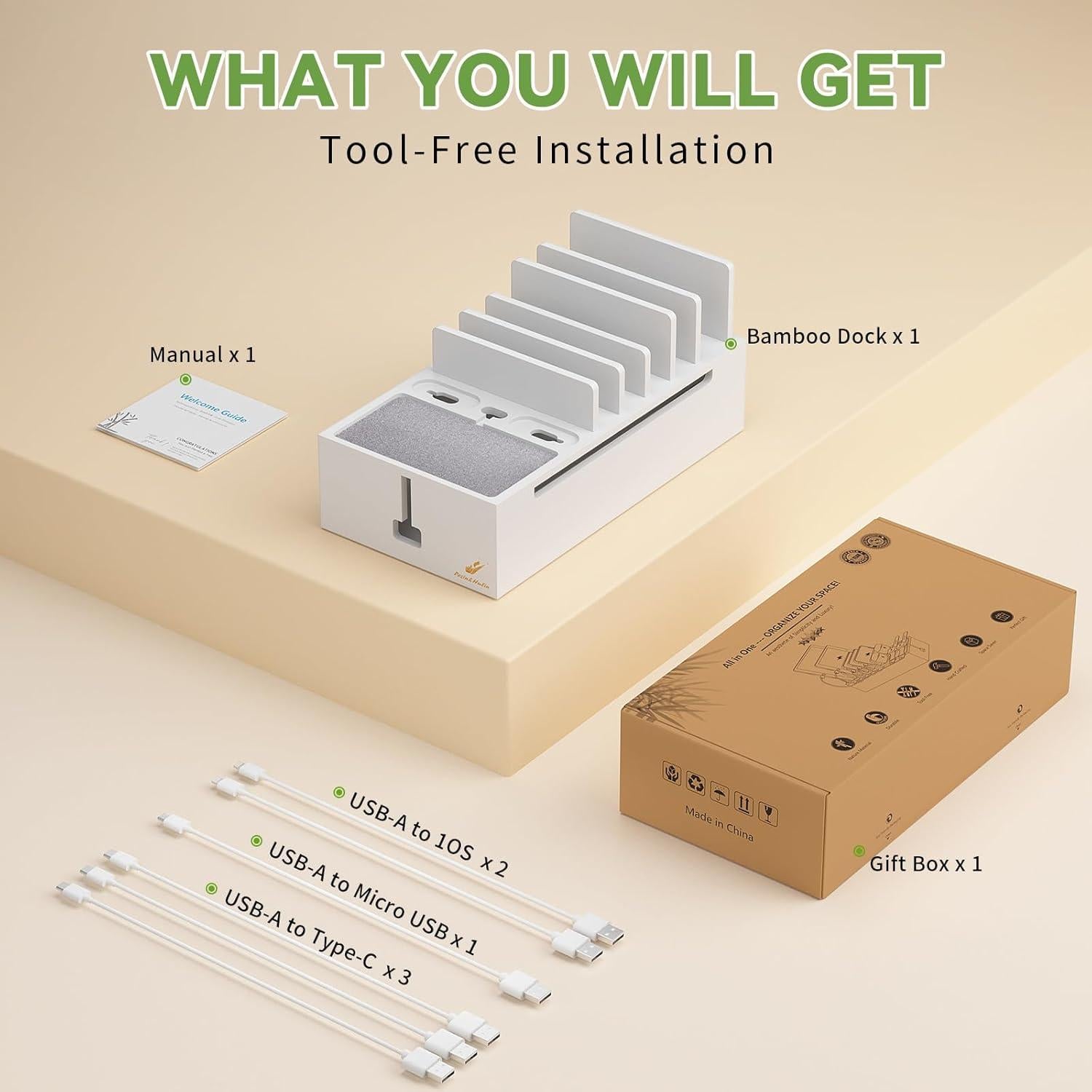 Estación de Carga Pezin & Hulin de Bambú 28x15 cm Blanca